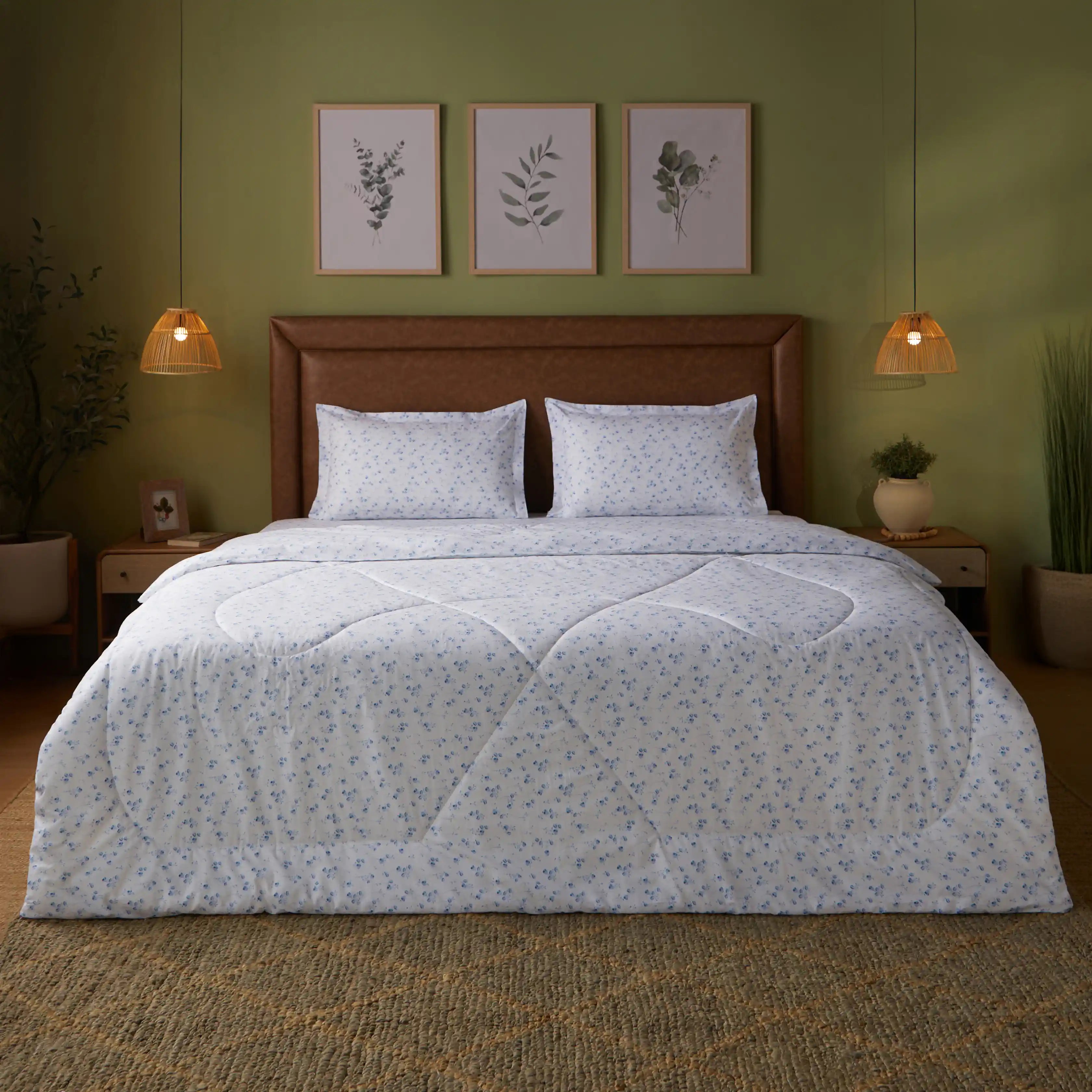 Bloomshire Classic | Everyday Charm Printed 120GSM Reversible Comforter-Ocean Blue Ocean Blue / Double