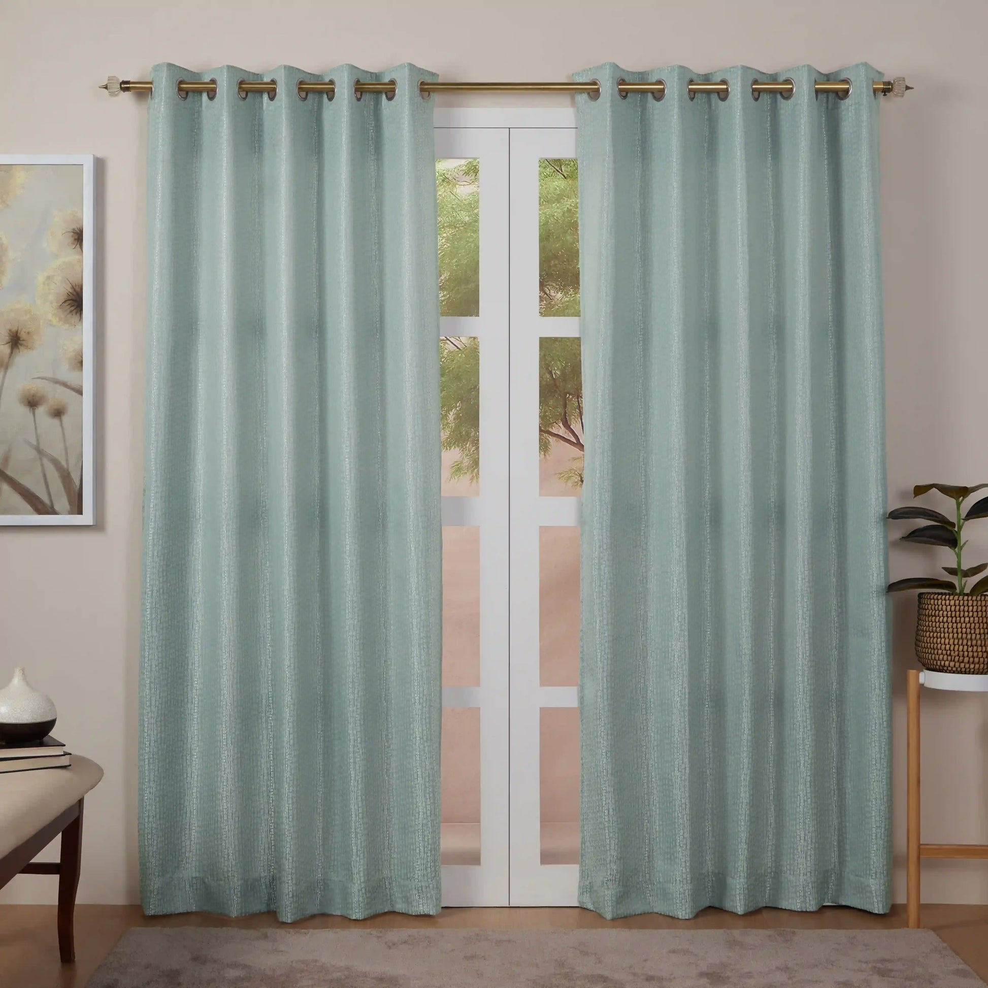 De Jacquard - Luxe Set Of 2 Jacquard Readymade Curtains | Natural Imprint Ink Dust / Door (7ft X 4.4ft)