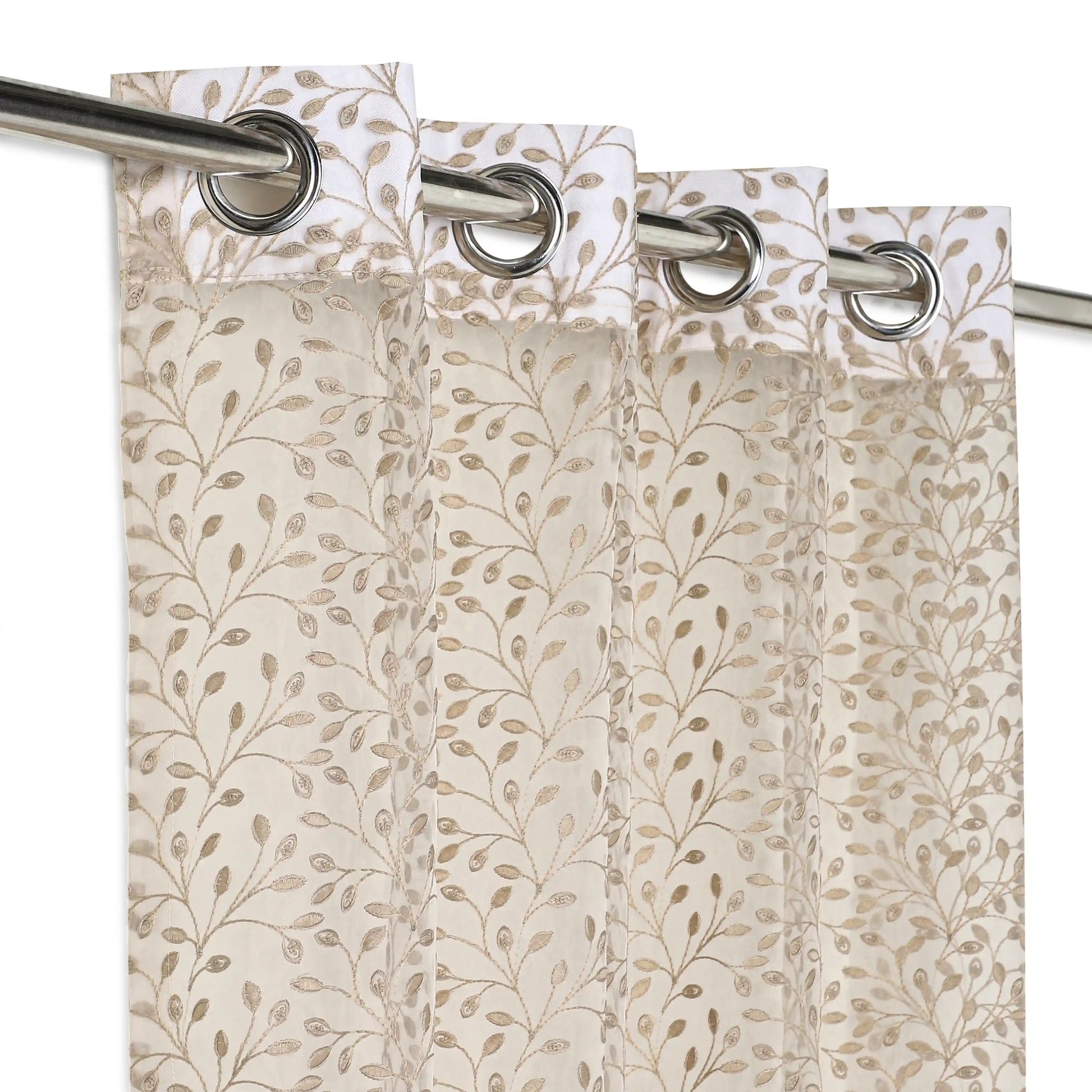 Velina Set Of 2 Embroidered Sheer Readymade Curtains | Threaded Story Soft Mocha / Door (3.60ft X 7.22ft)
