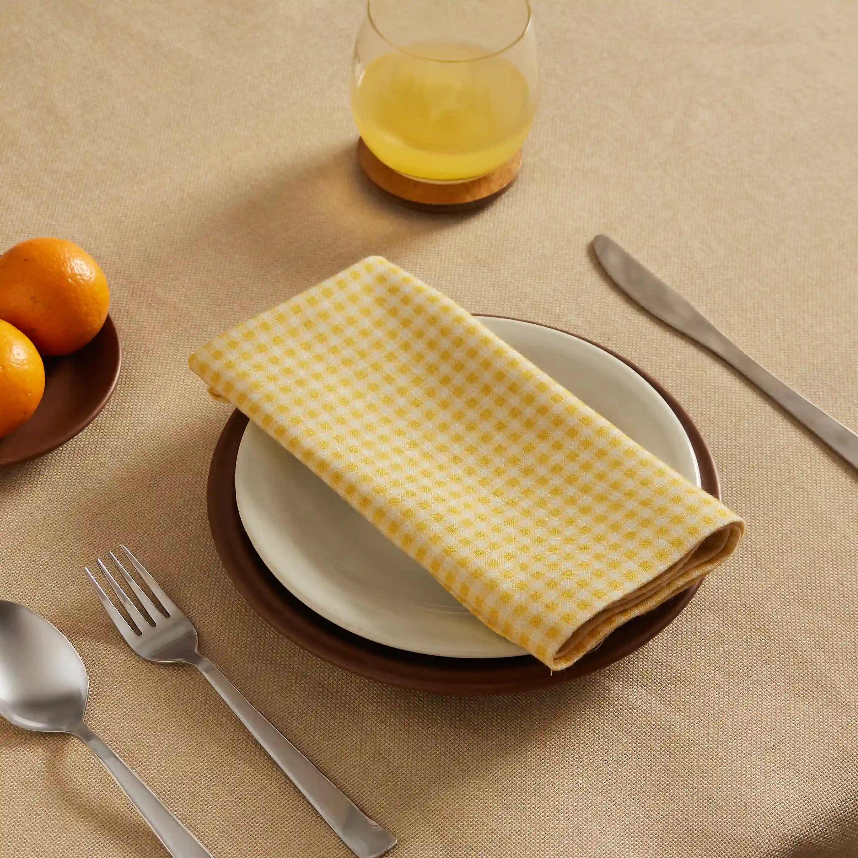 Nonna's Home 100% Cotton Table Napkin Set Small Turmeric Gingham / Pack of 4
