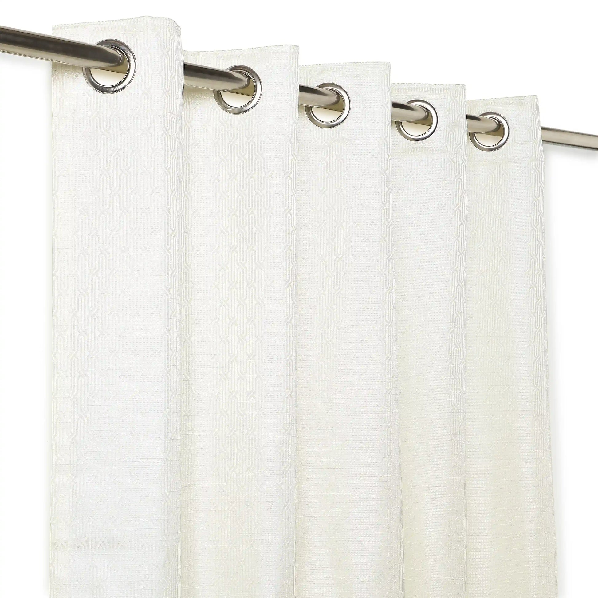 De Jacquard - Classic Set Of 2 Jacquard Readymade Curtains | Layered Lines Snow / Door (7ft X 4.4ft)