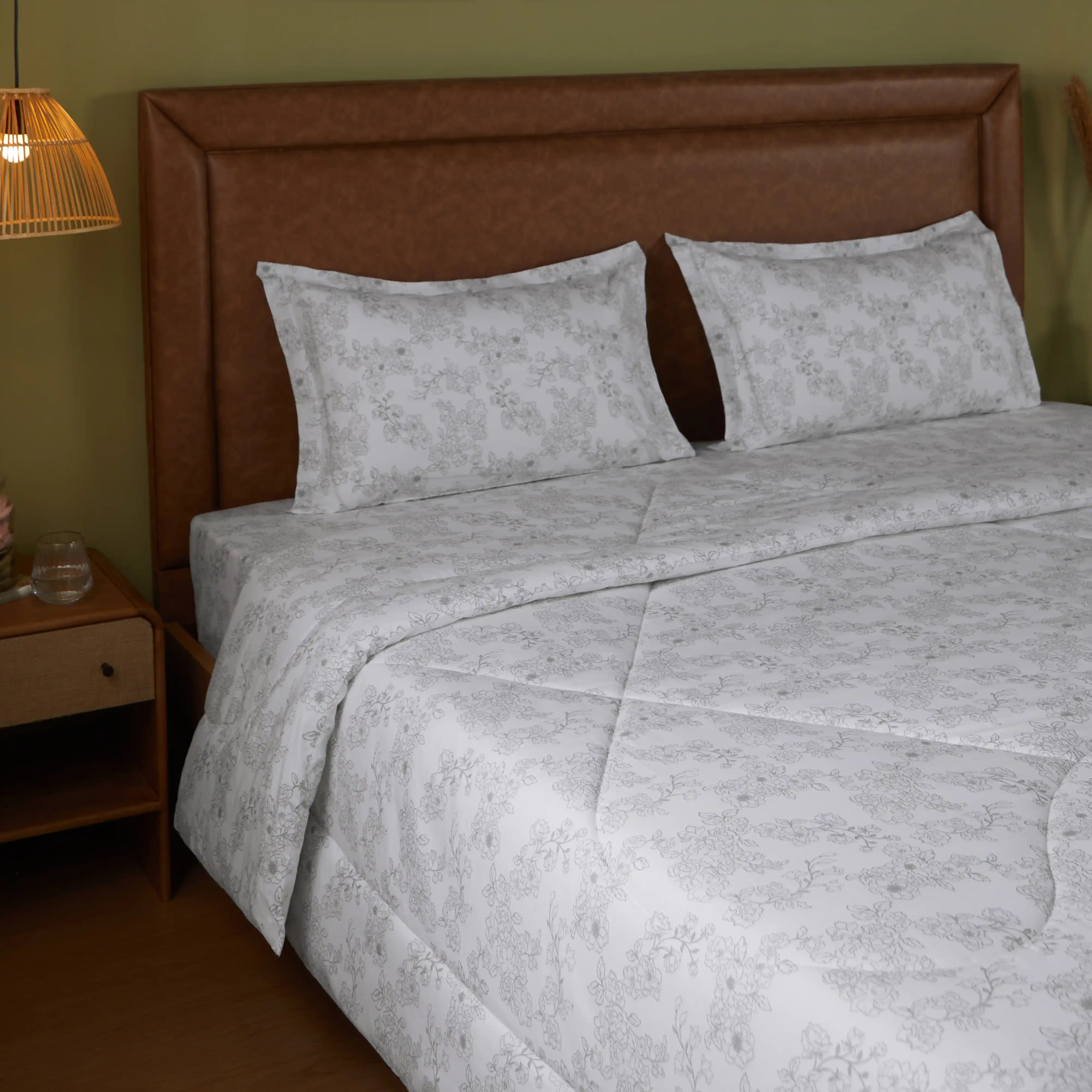 Bloomshire Classic | Everyday Charm Printed 240GSM Reversible Comforter for Extra Warmth-Grey Grey / Double