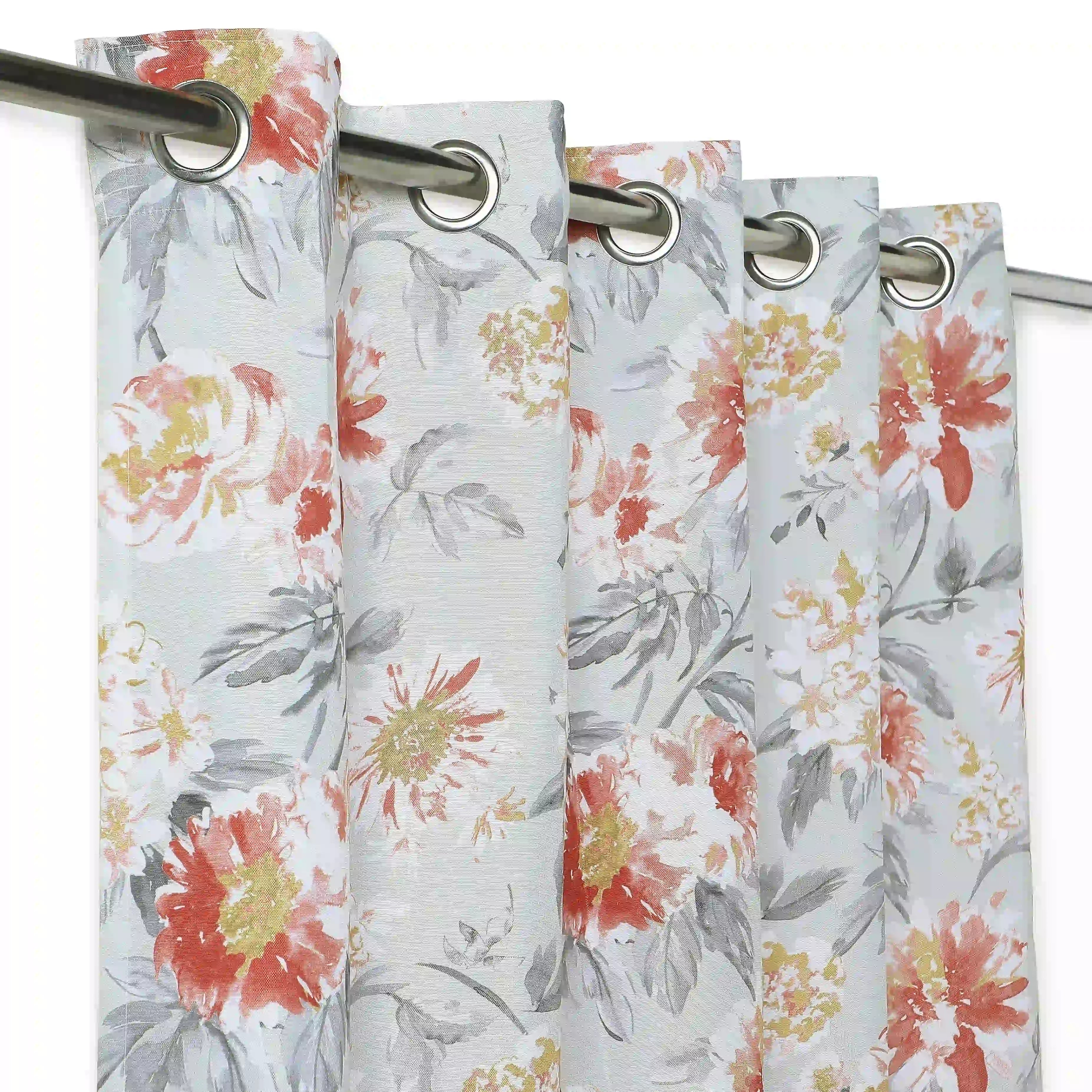 Chippa Lane Set Of 2 Printed Readymade Curtains | Floral Mist Steel / Window (5ft X 4.4ft)