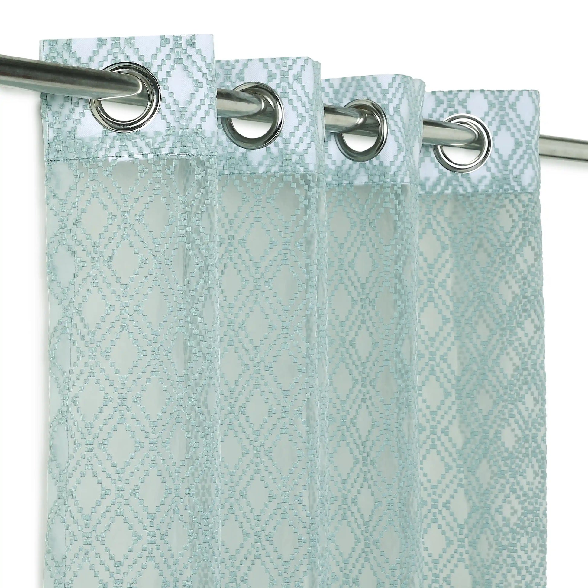 Velina Set Of 2 Embroidered Sheer Readymade Curtains | Boho Mirage Teal Grove / Door (3.60ft X 7.22ft)