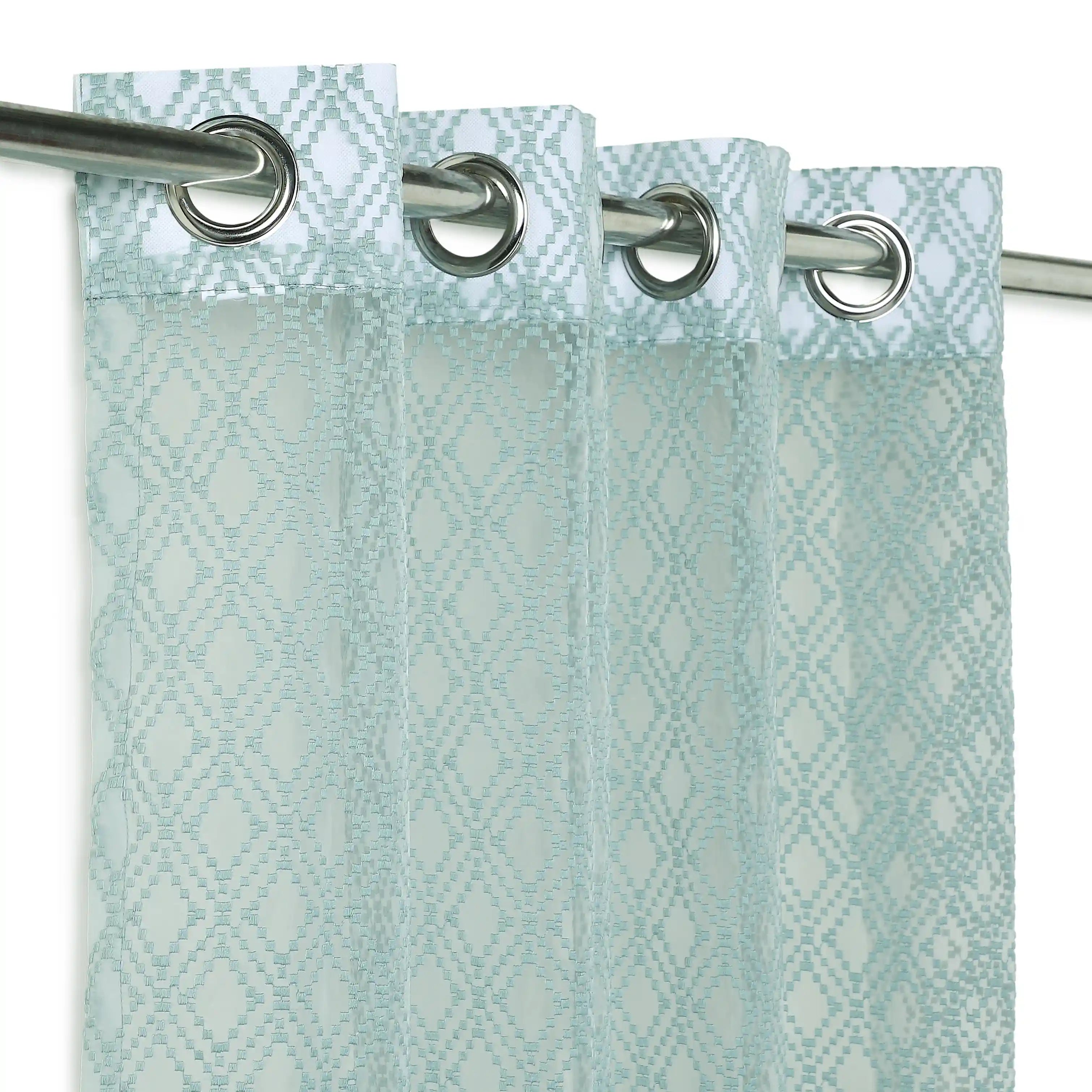 Velina Set Of 2 Embroidered Sheer Readymade Curtains | Boho Mirage Teal Grove / Door (3.60ft X 7.22ft)