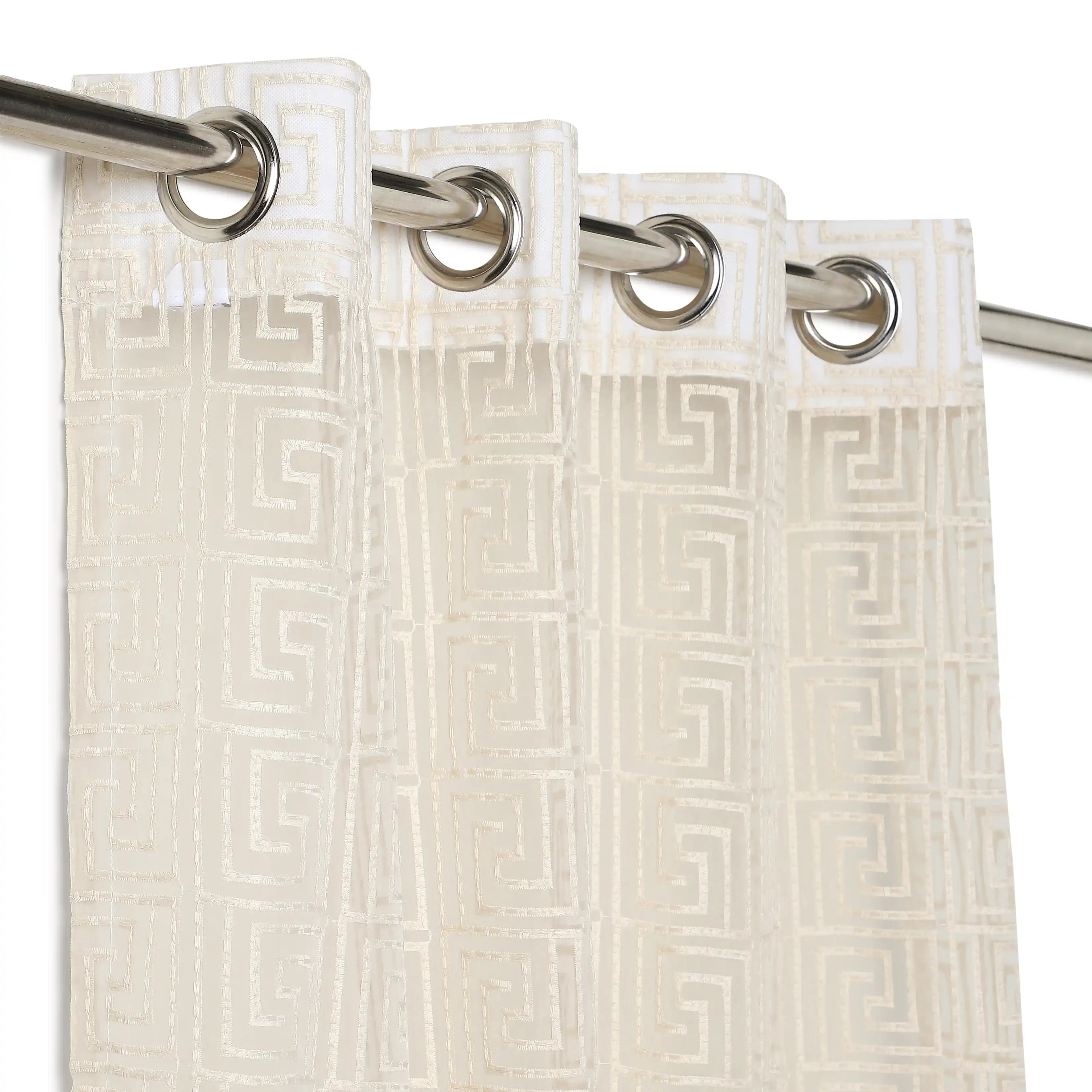 Velina Set Of 2 Embroidered Sheer Readymade Curtains | Modern Maze Cream / Door (3.60ft X 7.22ft)