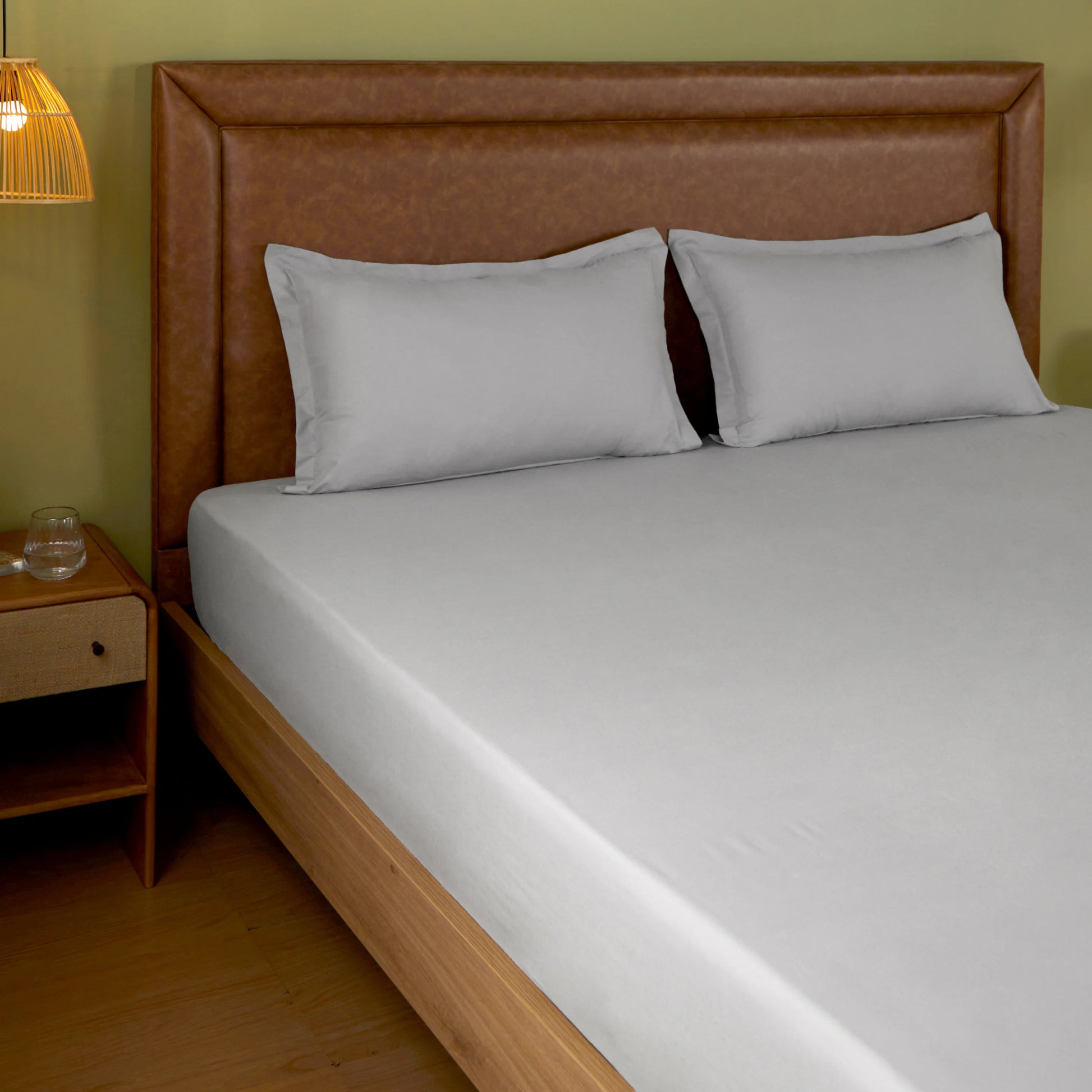 Paleto | Everyday Hues Solid Dyed Cotton Fitted Sheet Set-Grey Grey / Queen