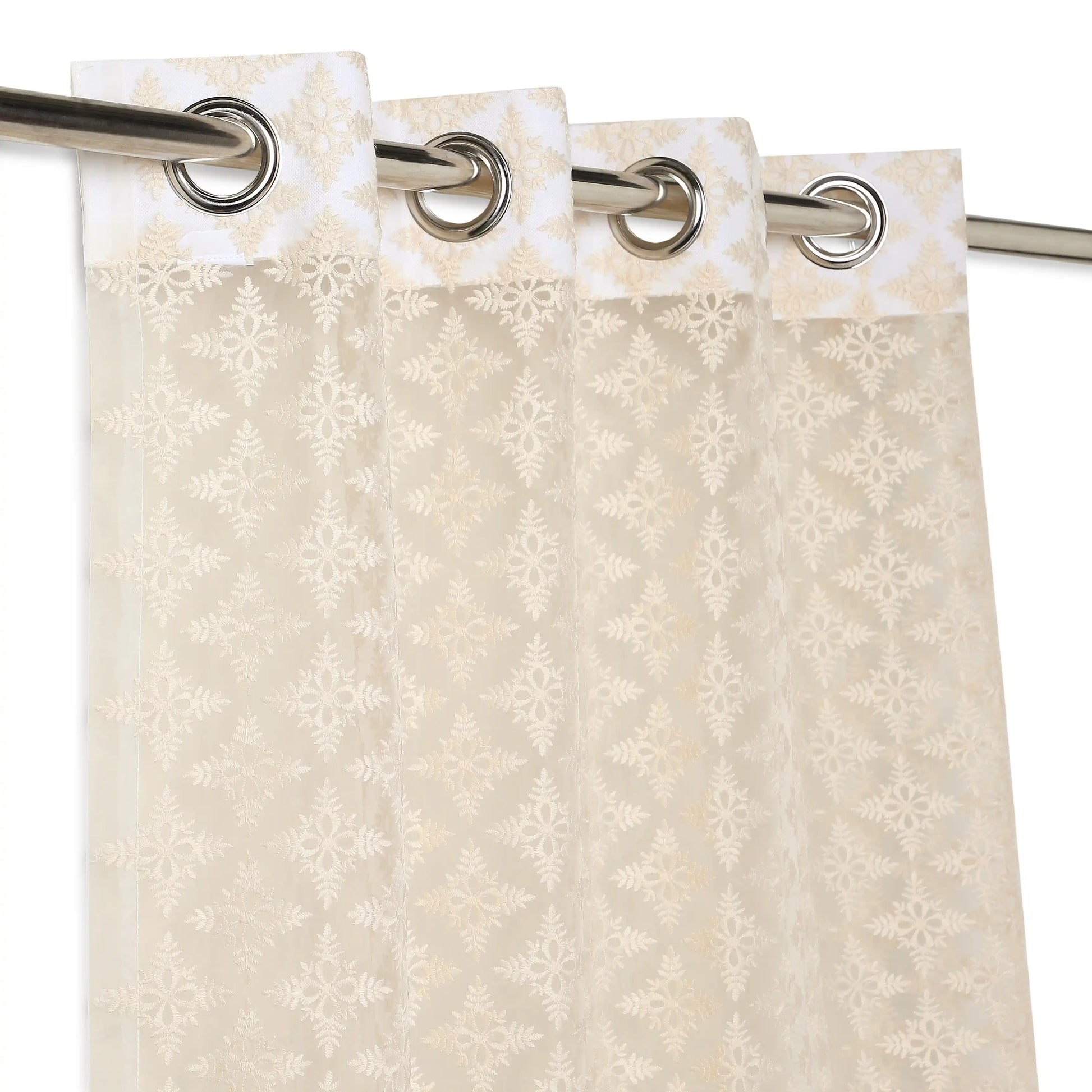 Velina Set Of 2 Embroidered Sheer Readymade Curtains | Royal Jharokha Vanilla Cream / Door (3.60ft X 7.22ft)