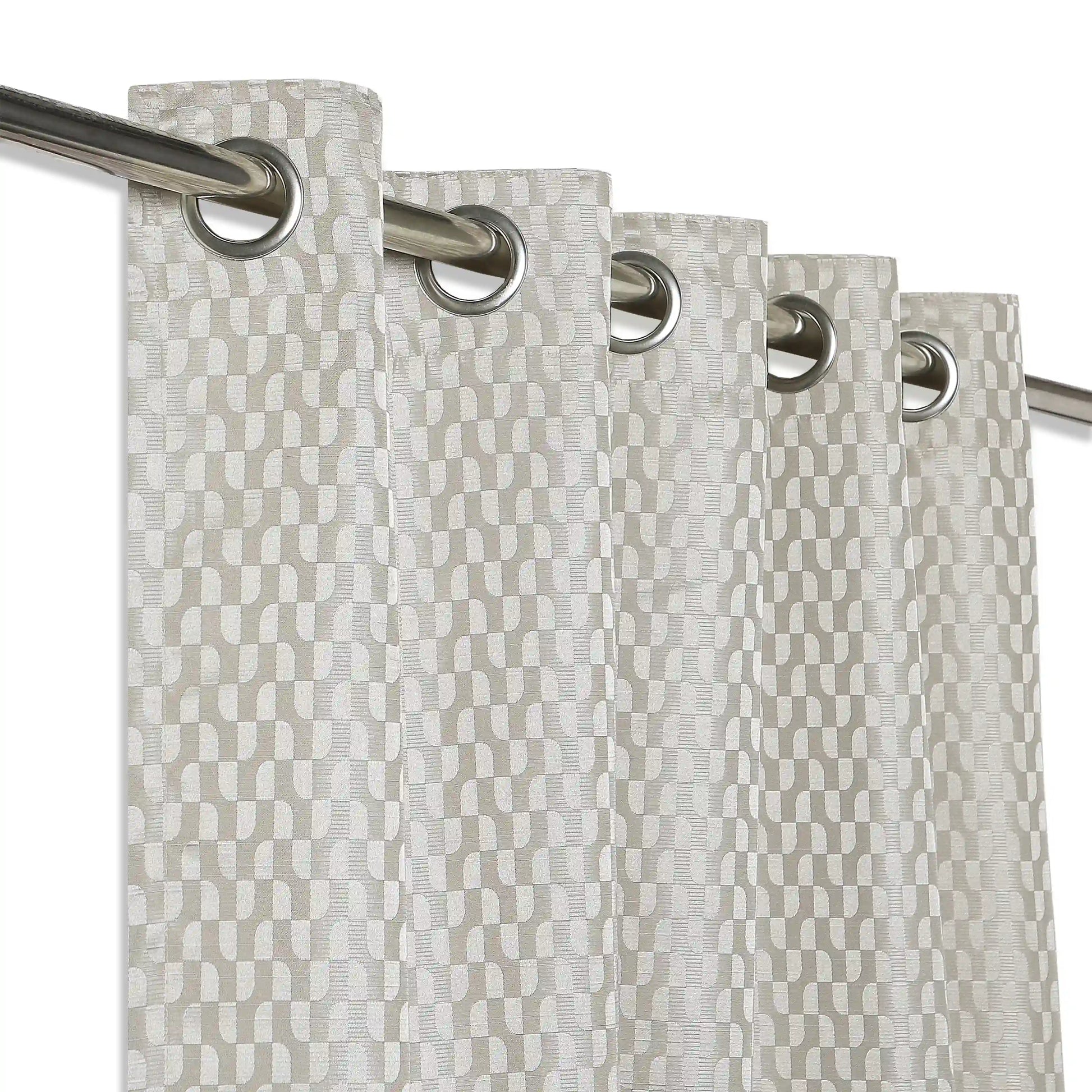 De Jacquard - Classic Set Of 2 Jacquard Readymade Curtains | Rolling Rhythm Silver / Window (5ft X 4.4ft)