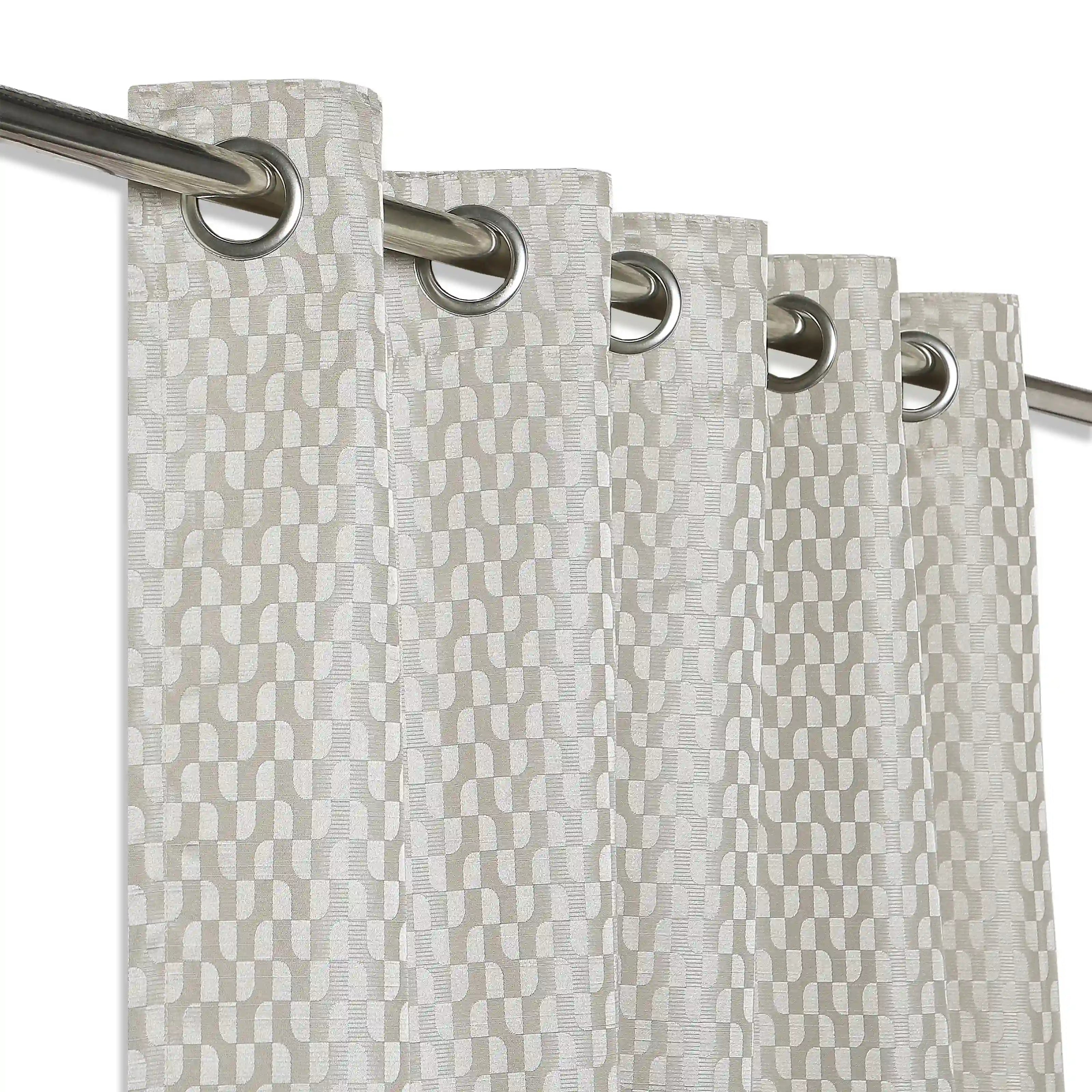 De Jacquard - Classic Set Of 2 Jacquard Readymade Curtains | Rolling Rhythm Silver / Window (5ft X 4.4ft)