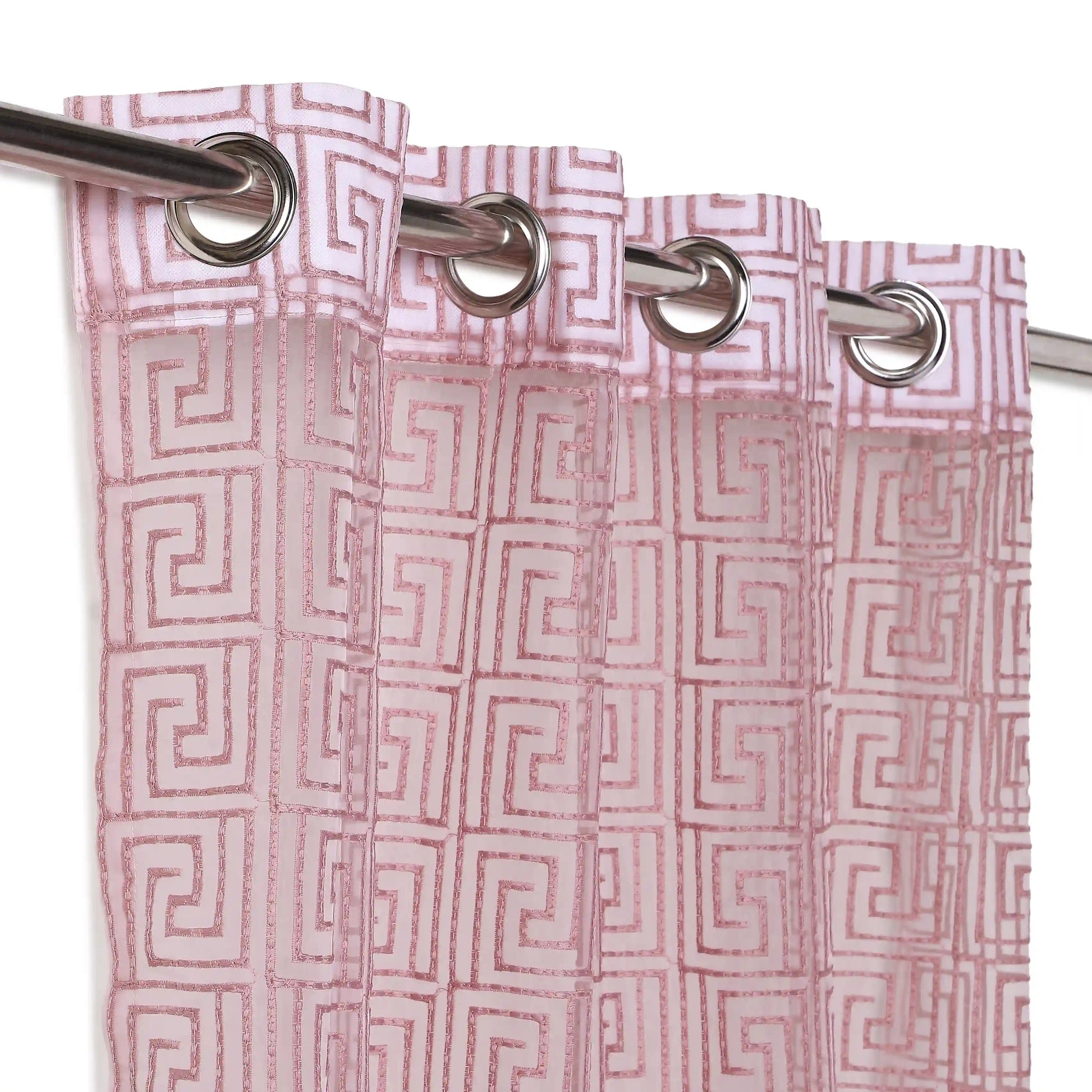 Velina Set Of 2 Embroidered Sheer Readymade Curtains | Modern Maze Mauve / Door (3.60ft X 7.22ft)