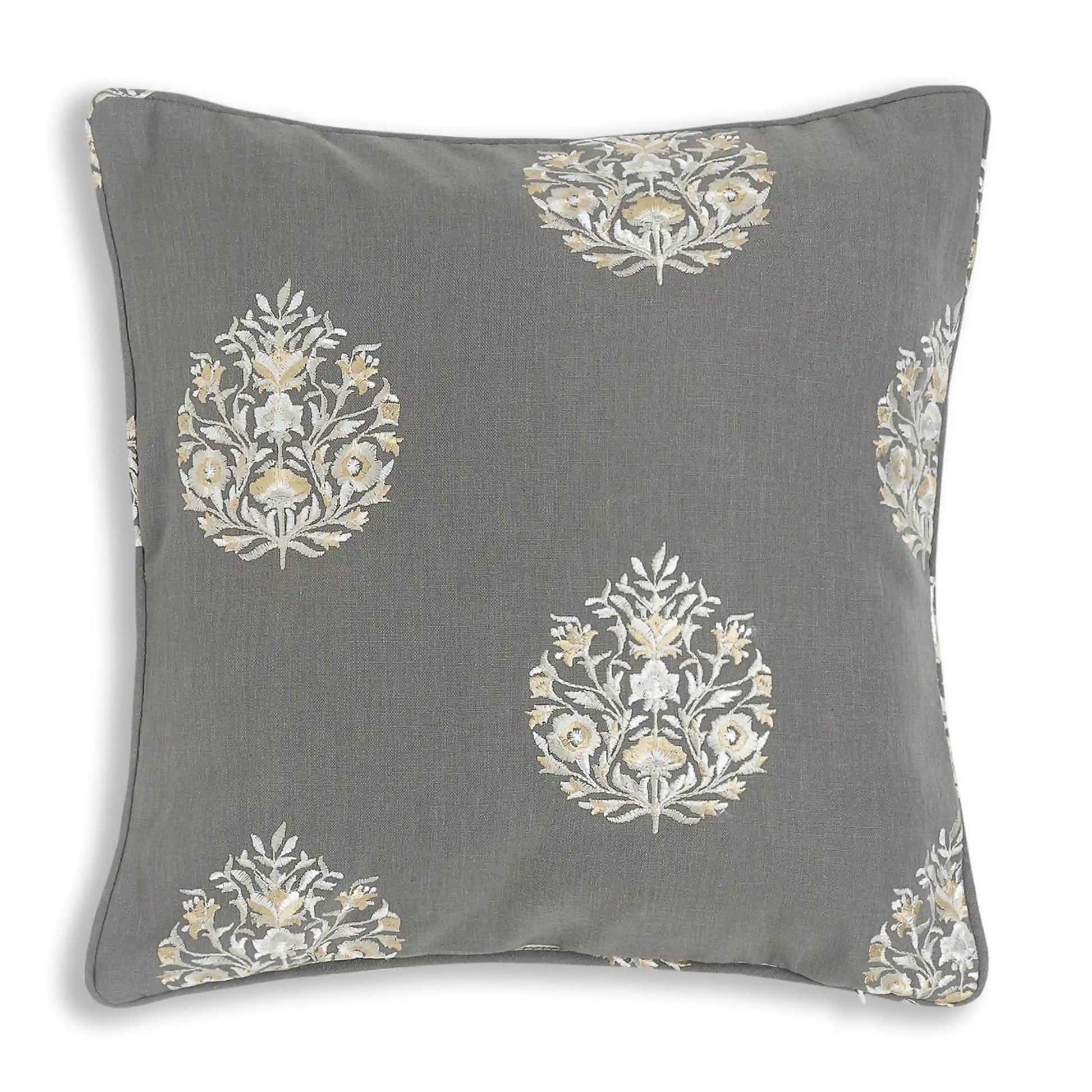 Espricia Embroidered Cushion Cover | Bagh Bahaar Dark Grey / Cushion Cover (41cm x 41cm)