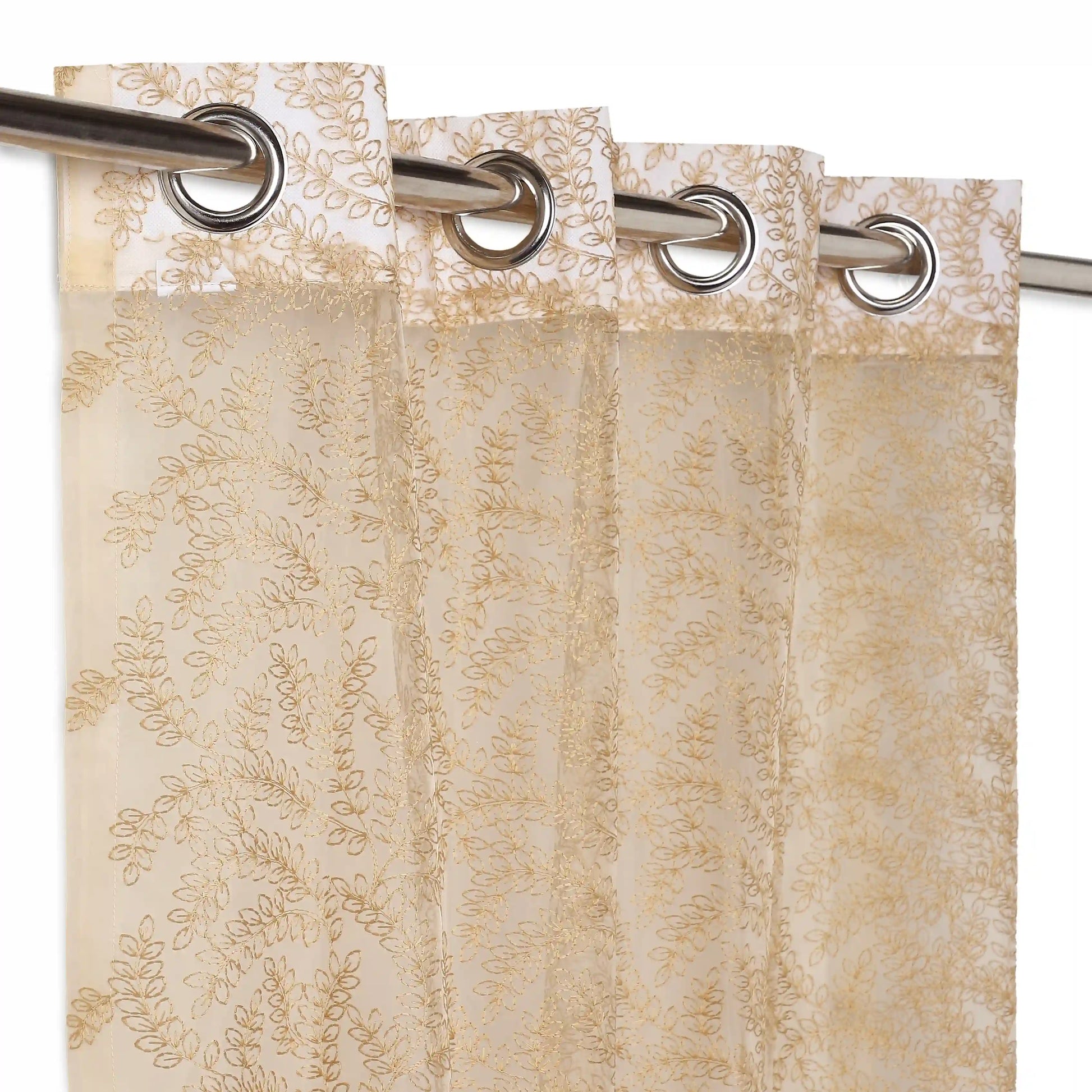 Velina Set Of 2 Embroidered Sheer Readymade Curtains | Urban Forest Golden Sand / Door (3.60ft X 7.22ft)