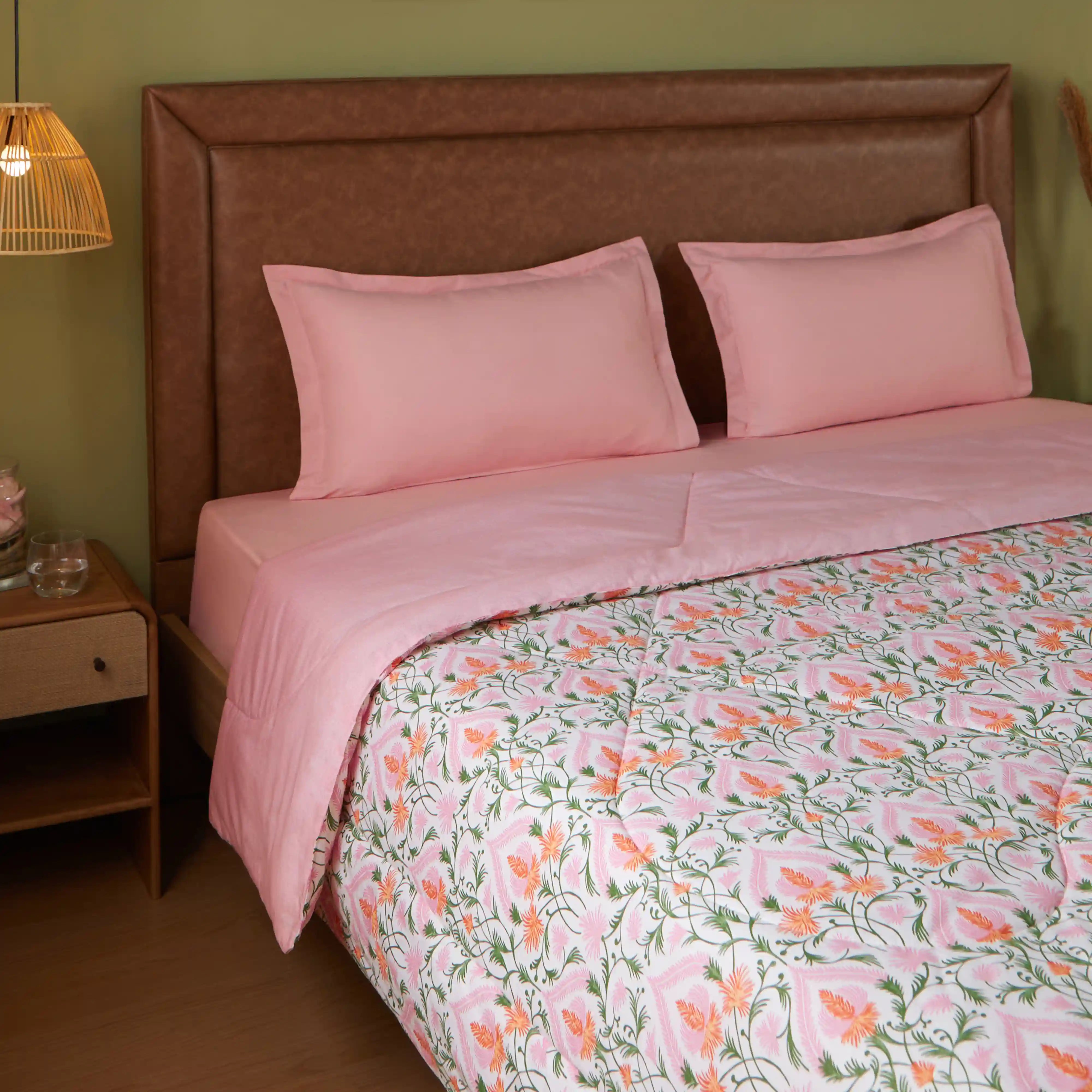 Bloomshire Classic | Everyday Charm Printed 240GSM Reversible Comforter for Extra Warmth-Salmon Salmon / Double