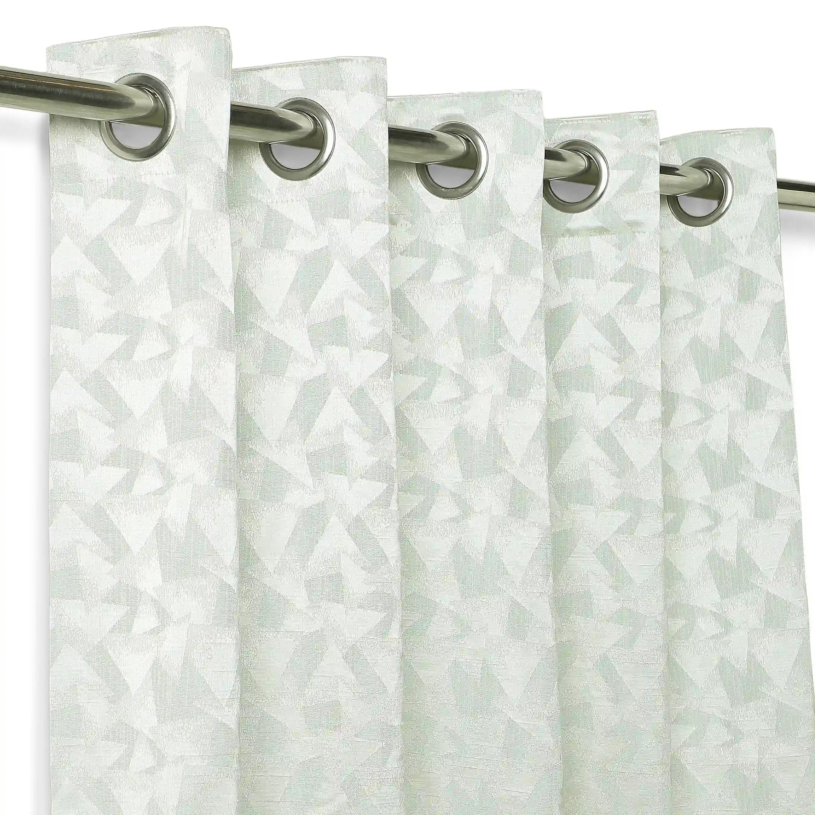 De Jacquard - Classic Set Of 2 Jacquard Readymade Curtains | Geometric Haze Seafoam / Window (5ft X 4.4ft)