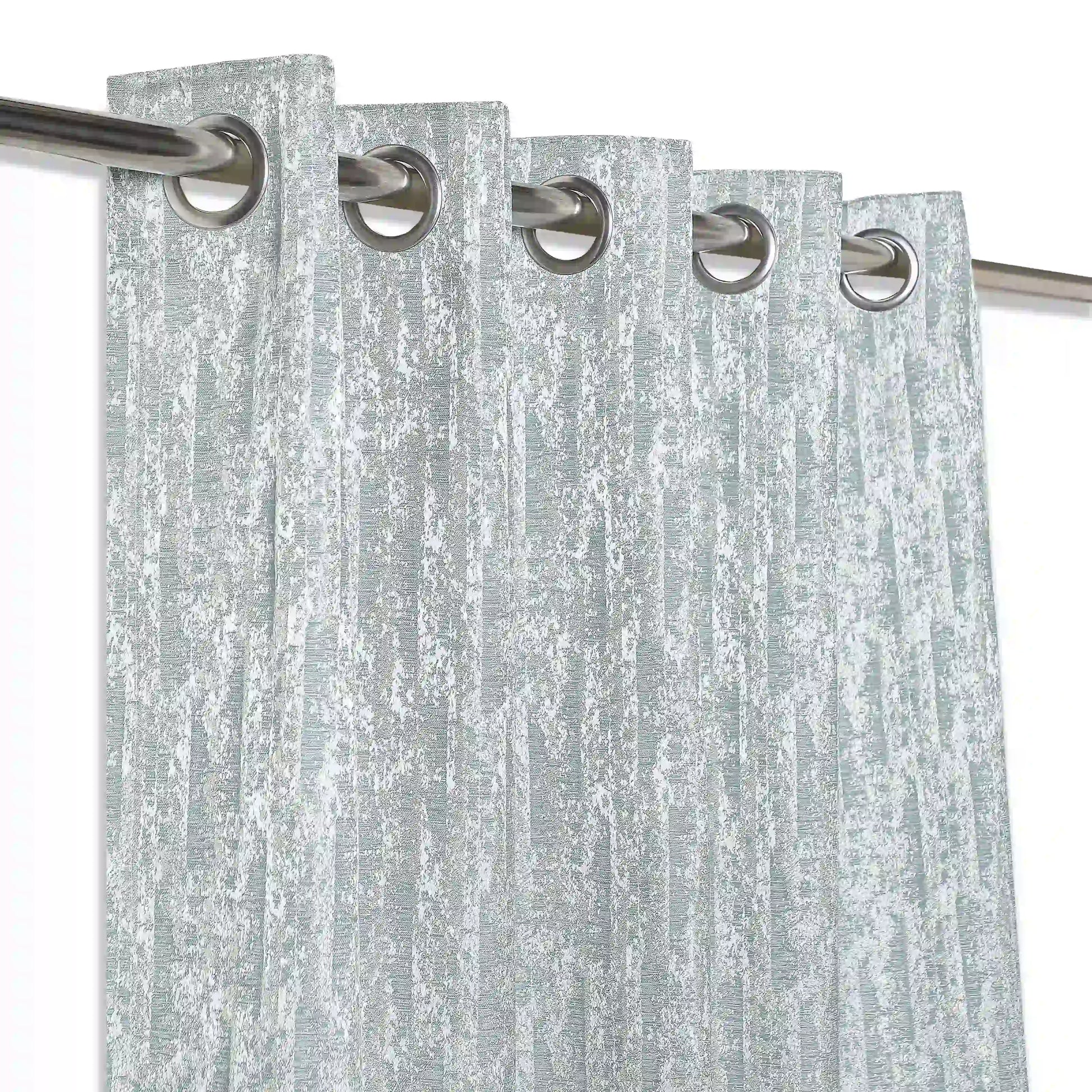 De Jacquard - Luxe Set Of 2 Jacquard Readymade Curtains | Prism Play Minty Wave / Window (5ft X 4.4ft)