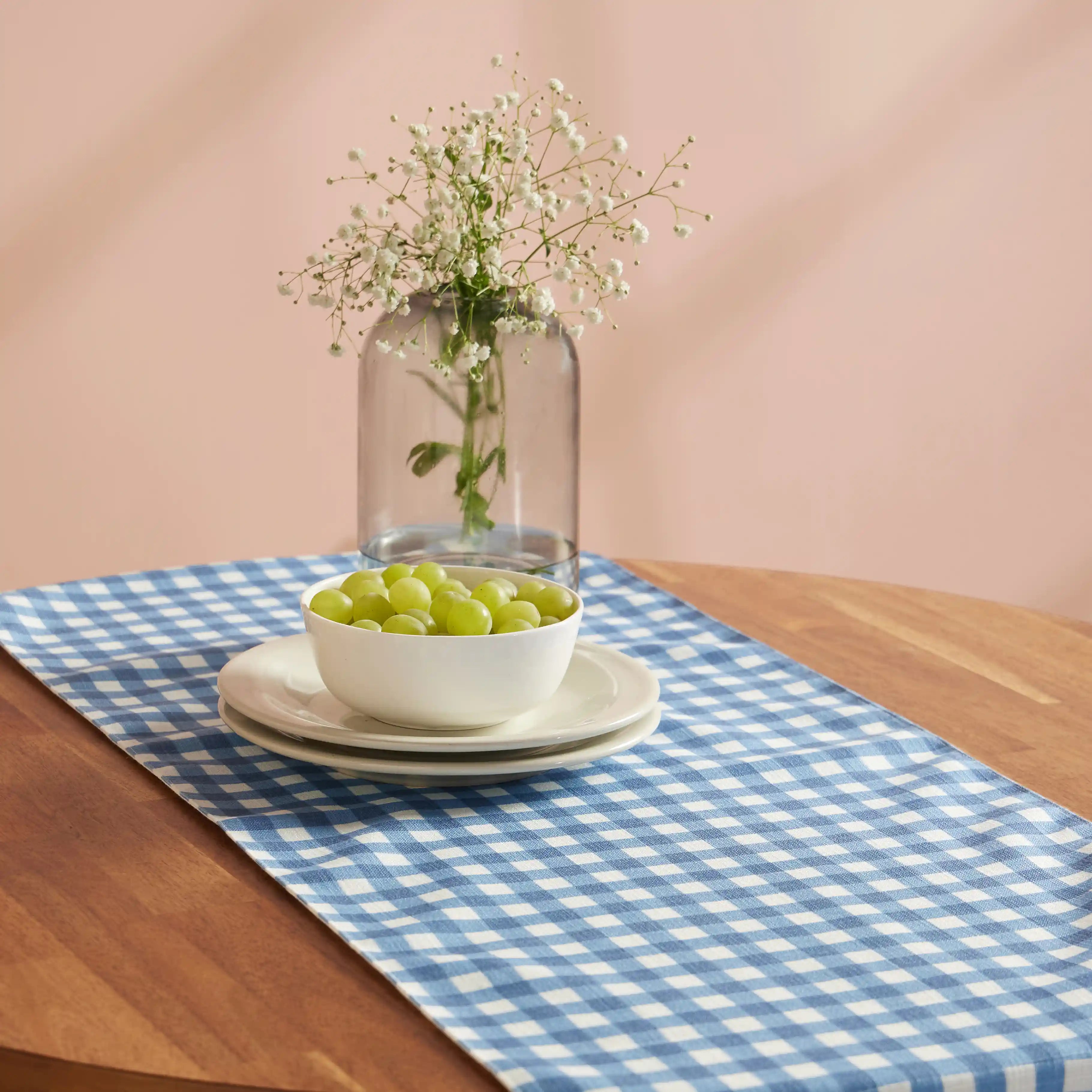 Nonna's Home 100% Polyester Table Runner Big Blueberry Gingham / Table Runner (34cm x 120cm)