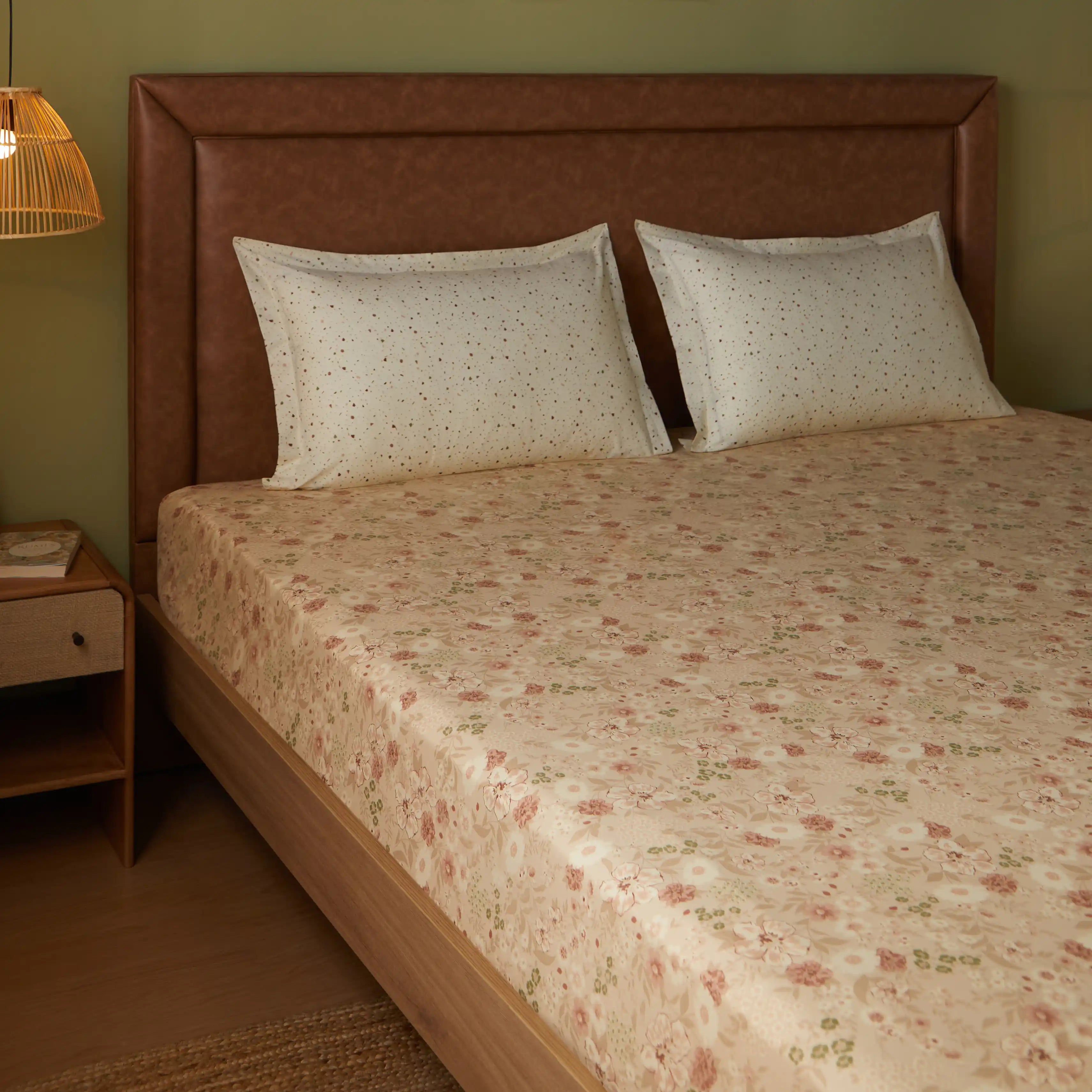 Mishella | Mix & Match Printed Cotton Bedsheet Set - Beige Beige / Queen