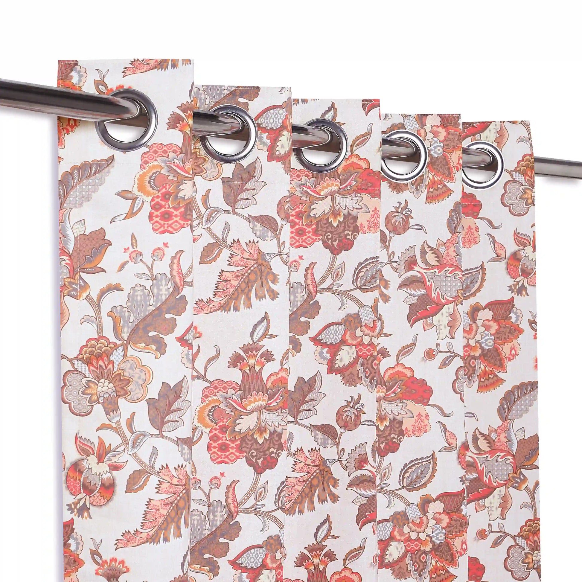 Bloomshire Classic Set Of 2 Printed Readymade Curtains | Classic Chintz Salmon / Door (7ft X 4.4ft)