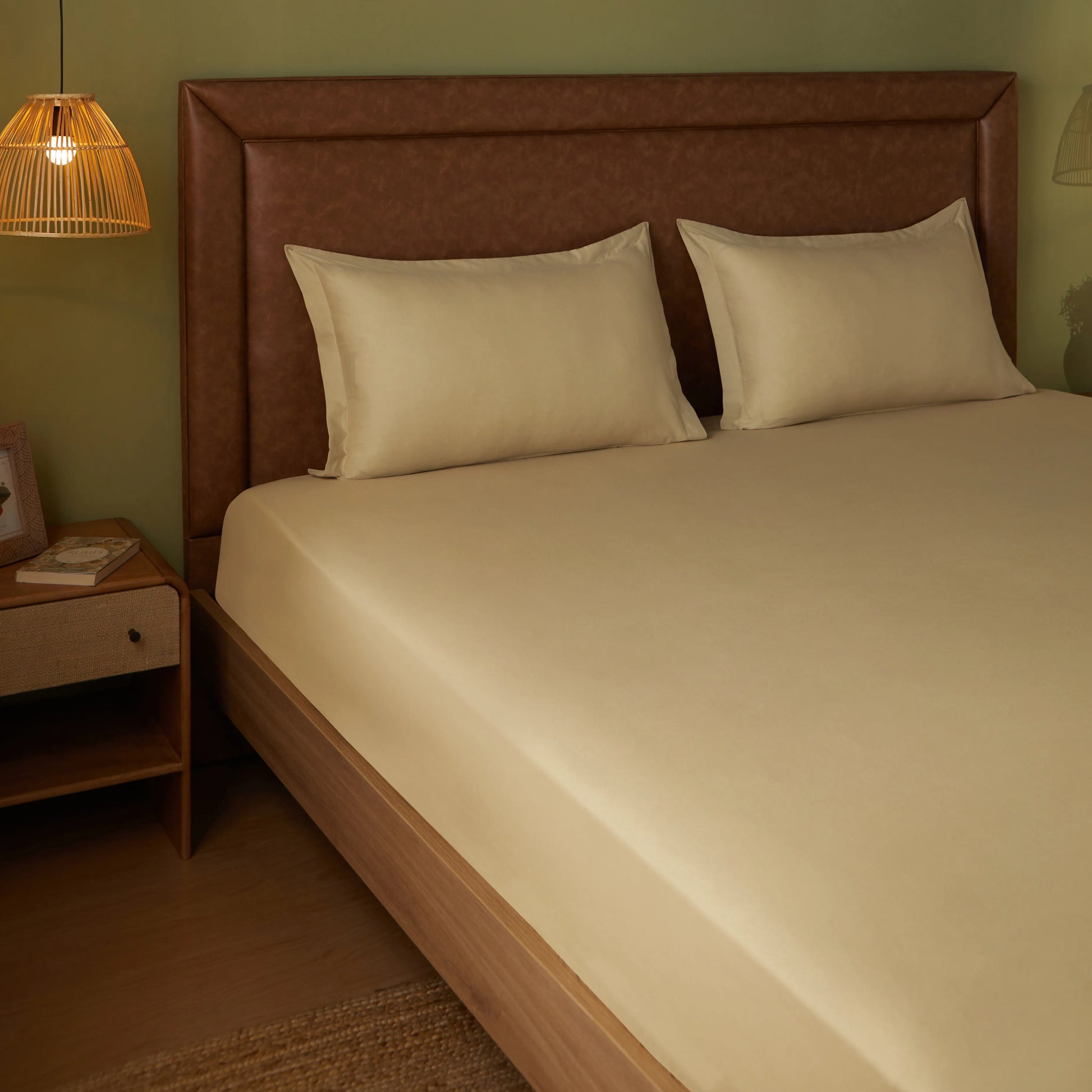 Paleto | Everyday Hues Solid Dyed Cotton Fitted Sheet Set-Beige Beige / King