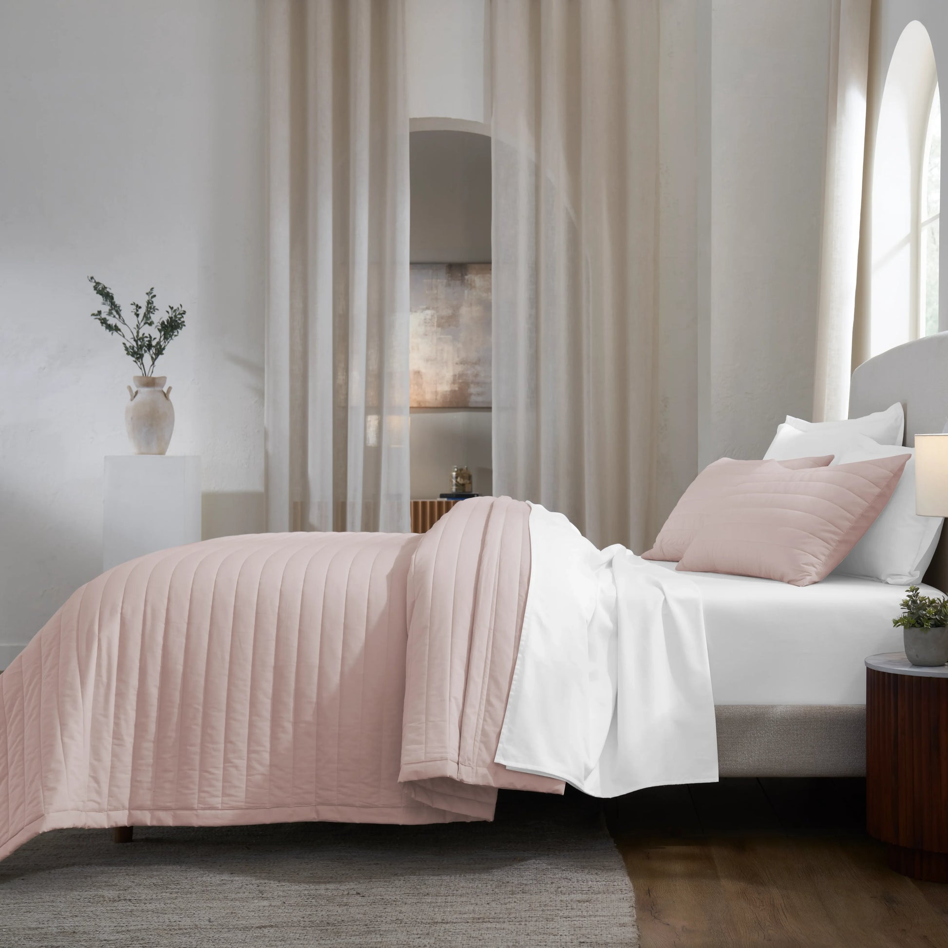 Nuvola | Luxurious Solid Dyed Straight Quilted Cotton Bedcover Set Sepia Rose