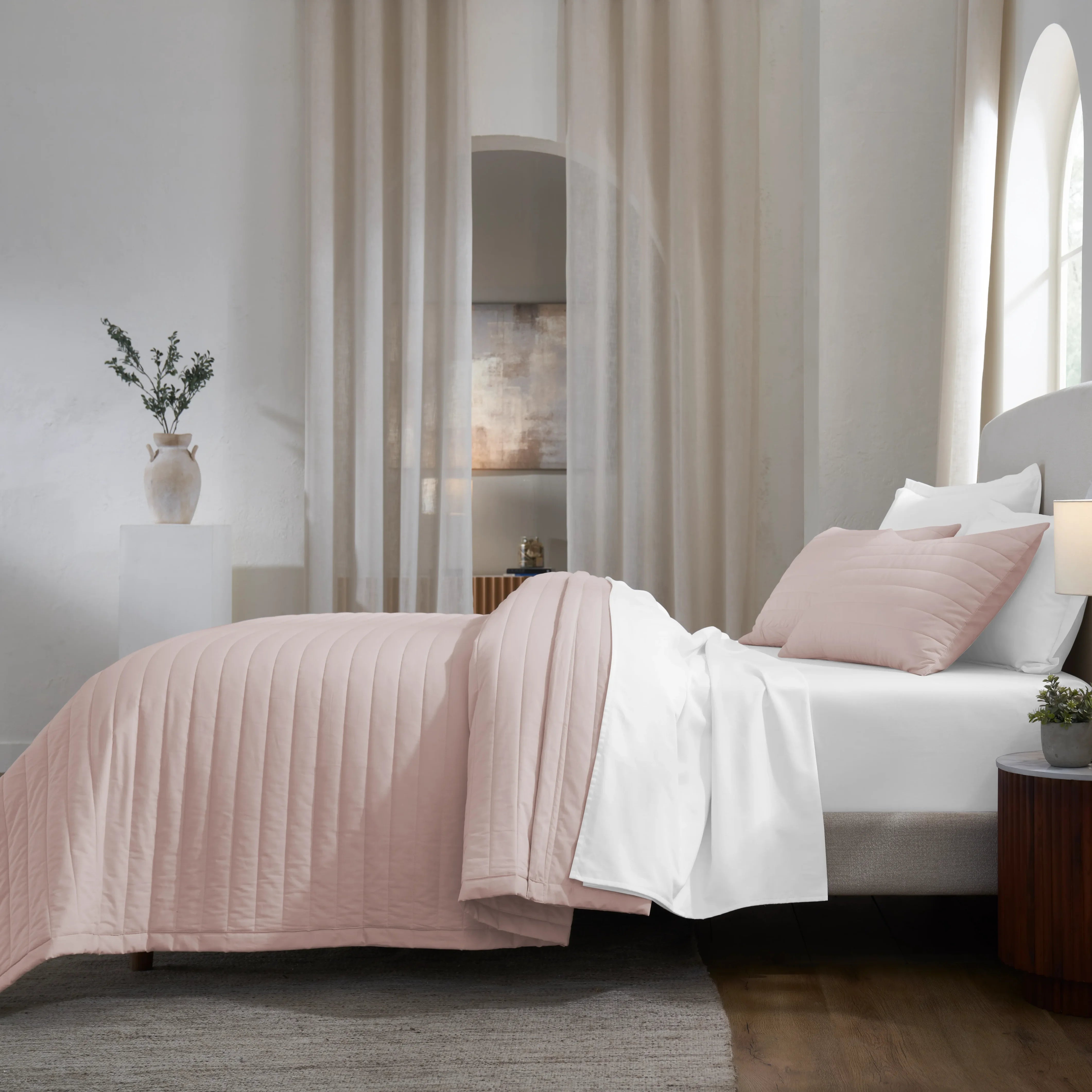 Nuvola | Luxurious Solid Dyed Straight Quilted Cotton Bedcover Set Sepia Rose