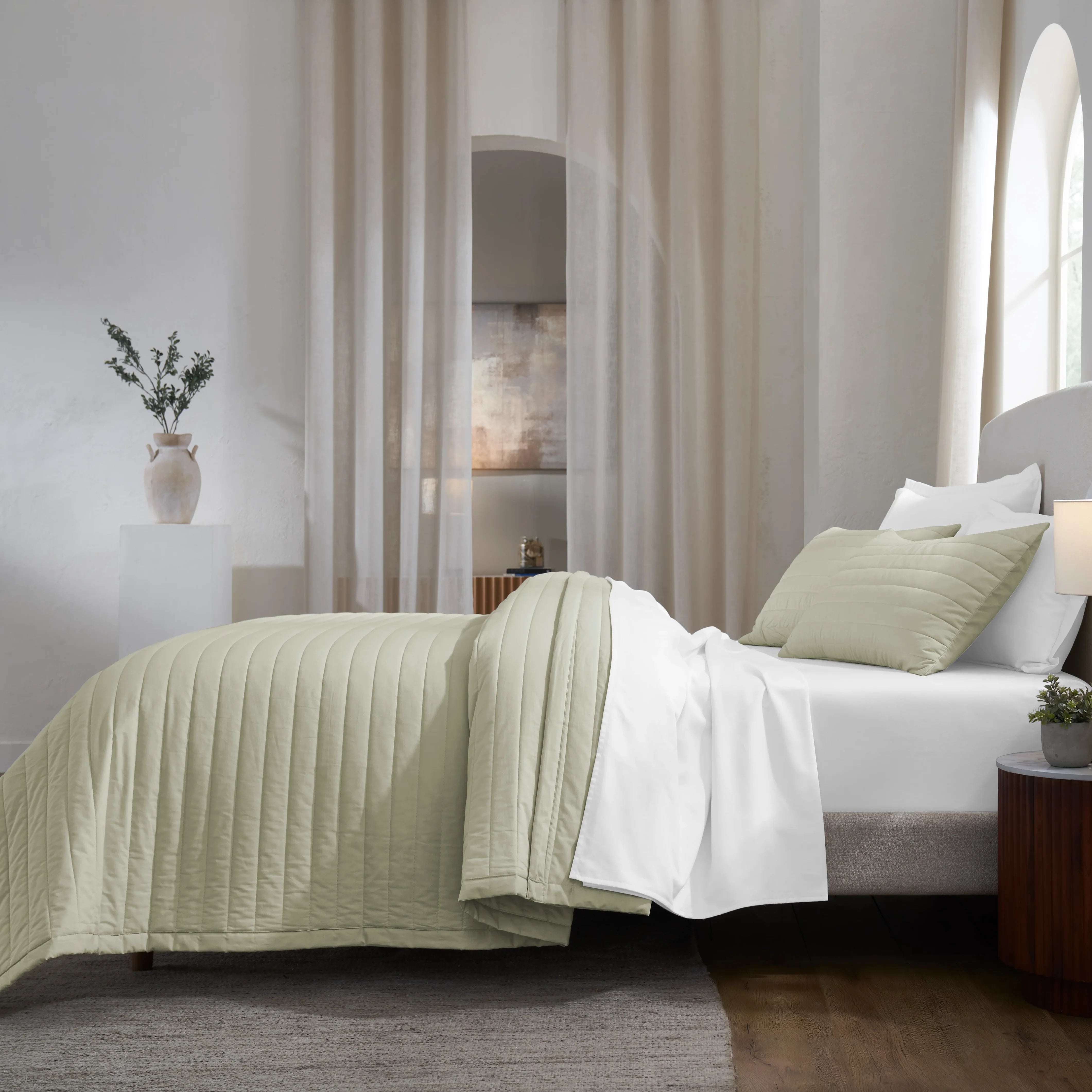 Nuvola | Luxurious Solid Dyed Straight Quilted Cotton Bedcover Set Linen