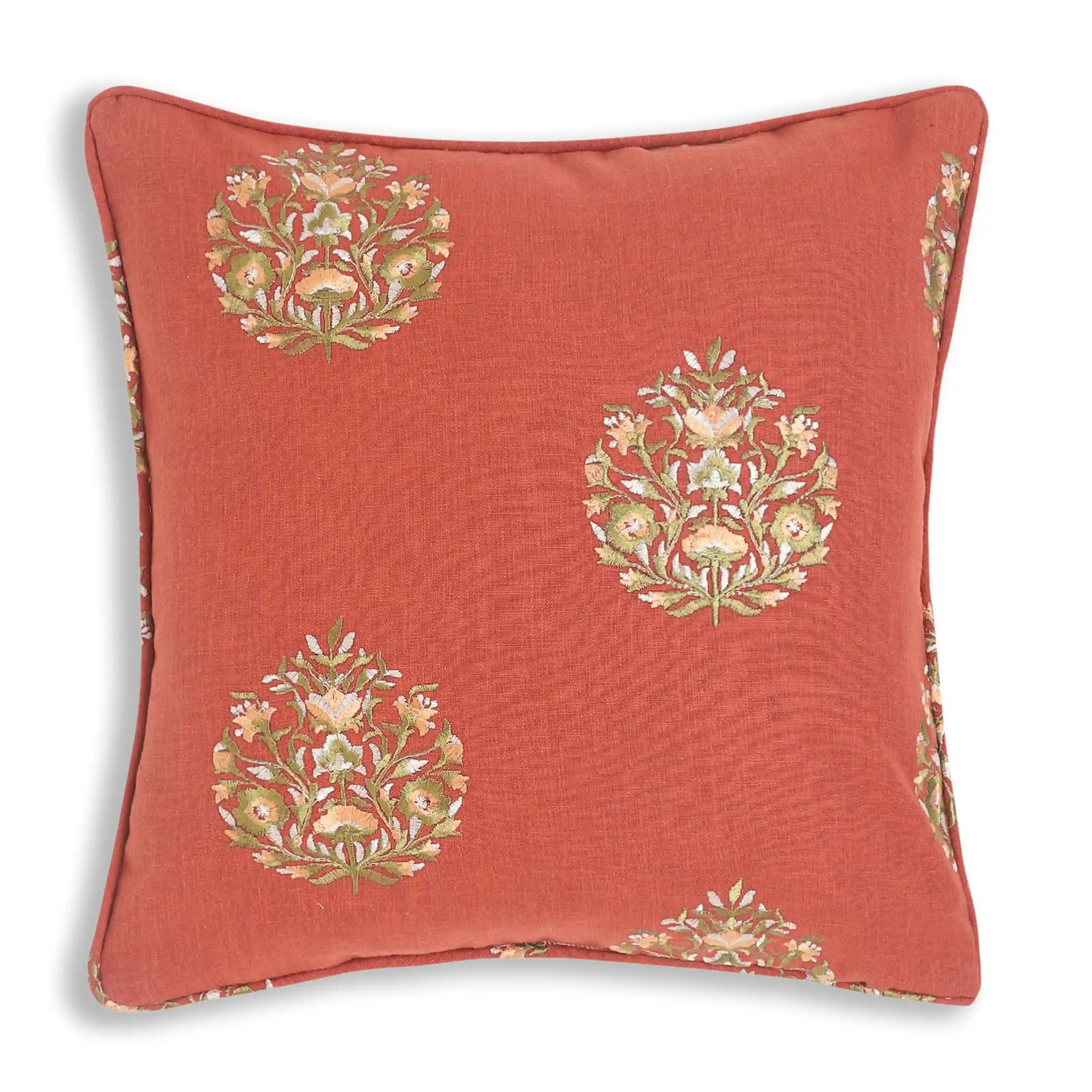 Espricia Embroidered Cushion Cover | Bagh Bahaar Crimson Red / Cushion Cover (41cm x 41cm)