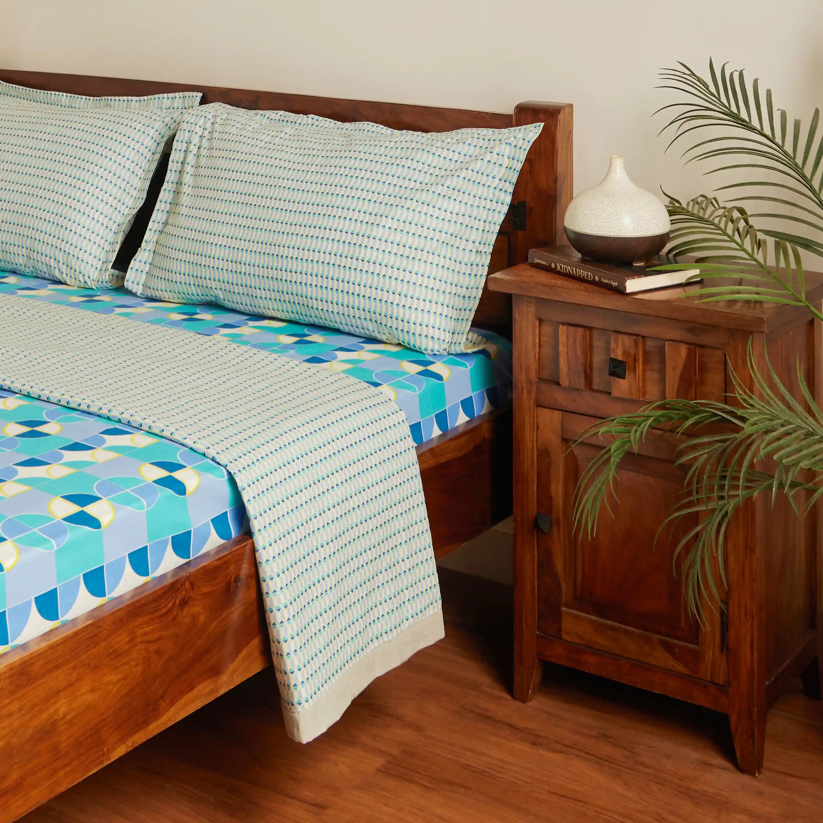 Mishella Printed Orbit Teal Bedding Set-2 (Dbl Bedsheet + 2 Sgl Dohar) Orbit Teal / Double