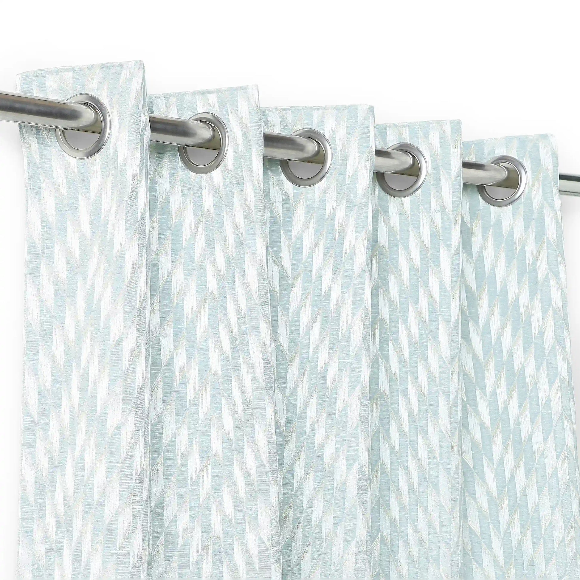 De Jacquard - Luxe Set Of 2 Jacquard Readymade Curtains | Prism Play Porcelain / Window (5ft X 4.4ft)