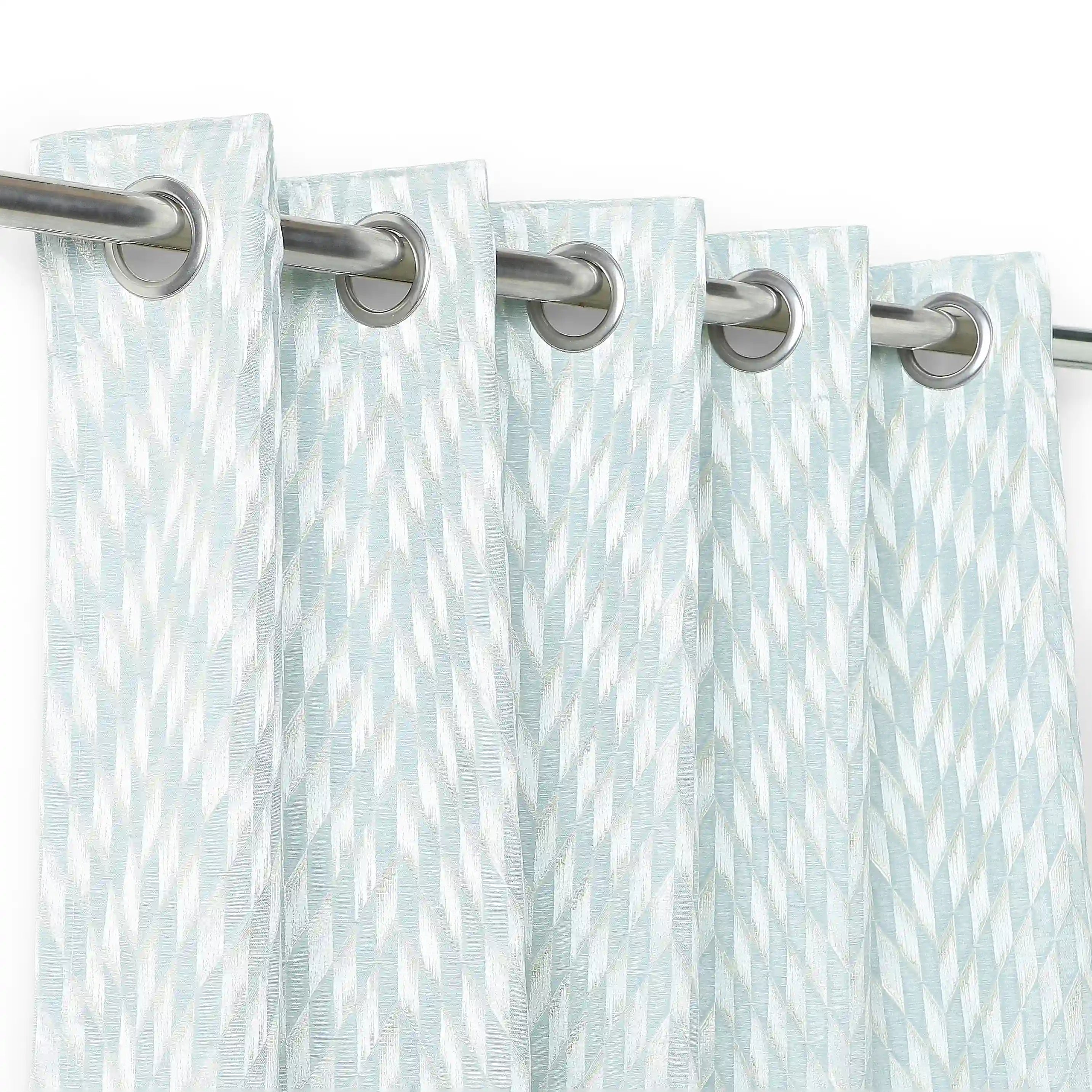 De Jacquard - Luxe Set Of 2 Jacquard Readymade Curtains | Prism Play Porcelain / Window (5ft X 4.4ft)