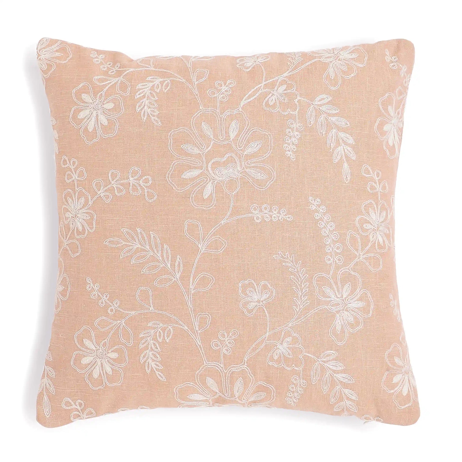 Vissencia Embroidered Cushion Cover | Floral Threads Peach / Cushion Cover (51cm x 51cm)