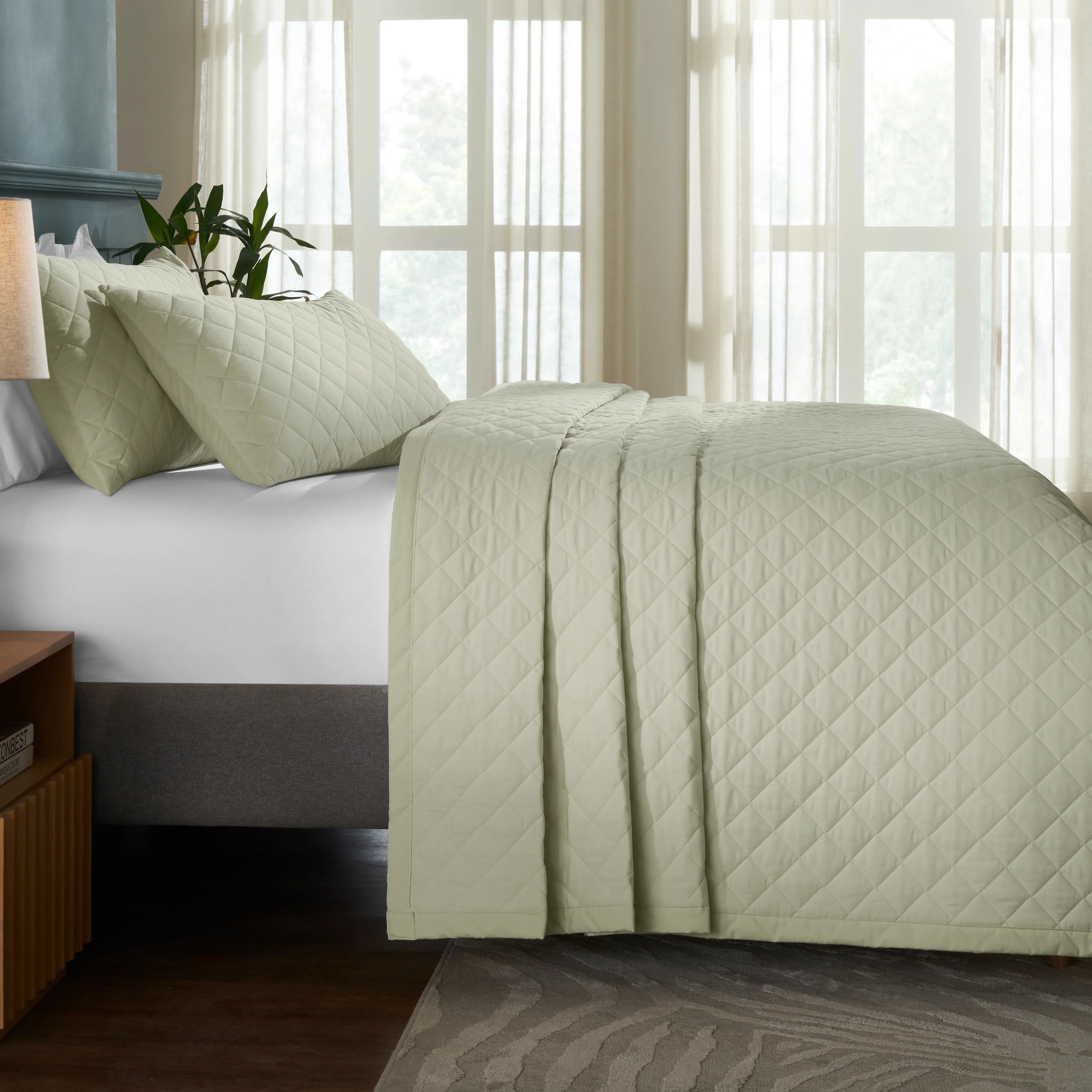 Nuvola | Luxurious Solid Dyed Diamond Quilted Cotton Bedcover Set Linen