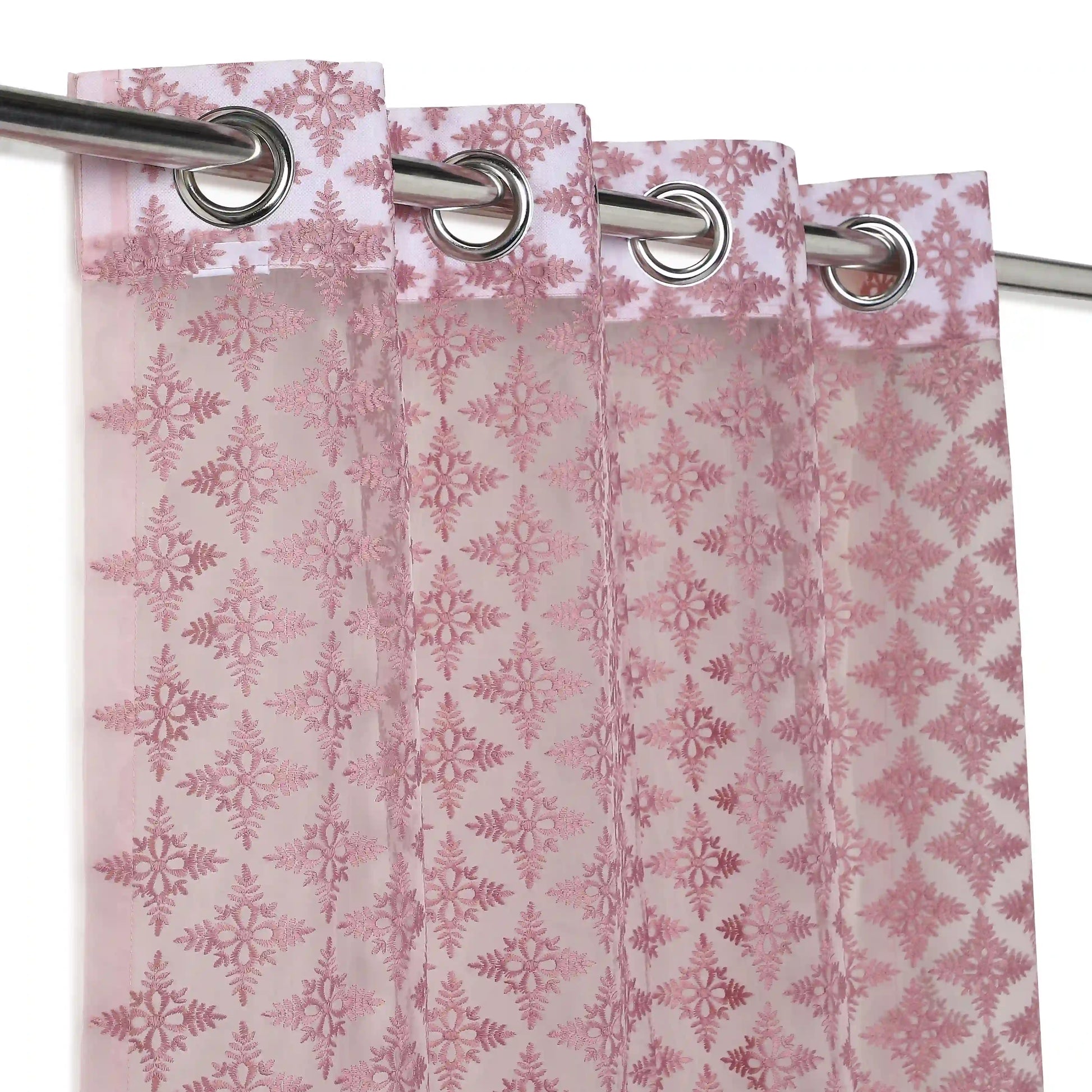 Velina Set Of 2 Embroidered Sheer Readymade Curtains | Royal Jharokha Mauve Essence / Door (3.60ft X 7.22ft)