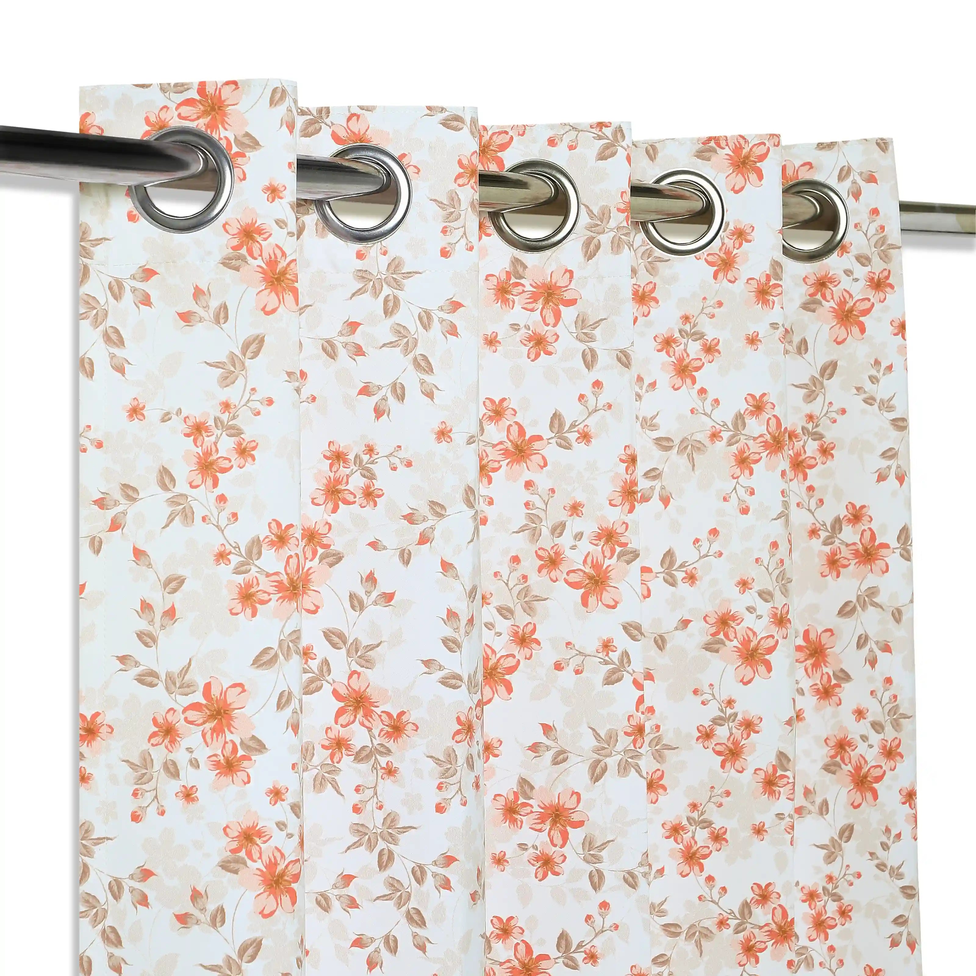 Bloomshire Classic Set Of 2 Printed Readymade Curtains | Blooming Tales Burnt Ruby / Window (5ft X 4.4ft)
