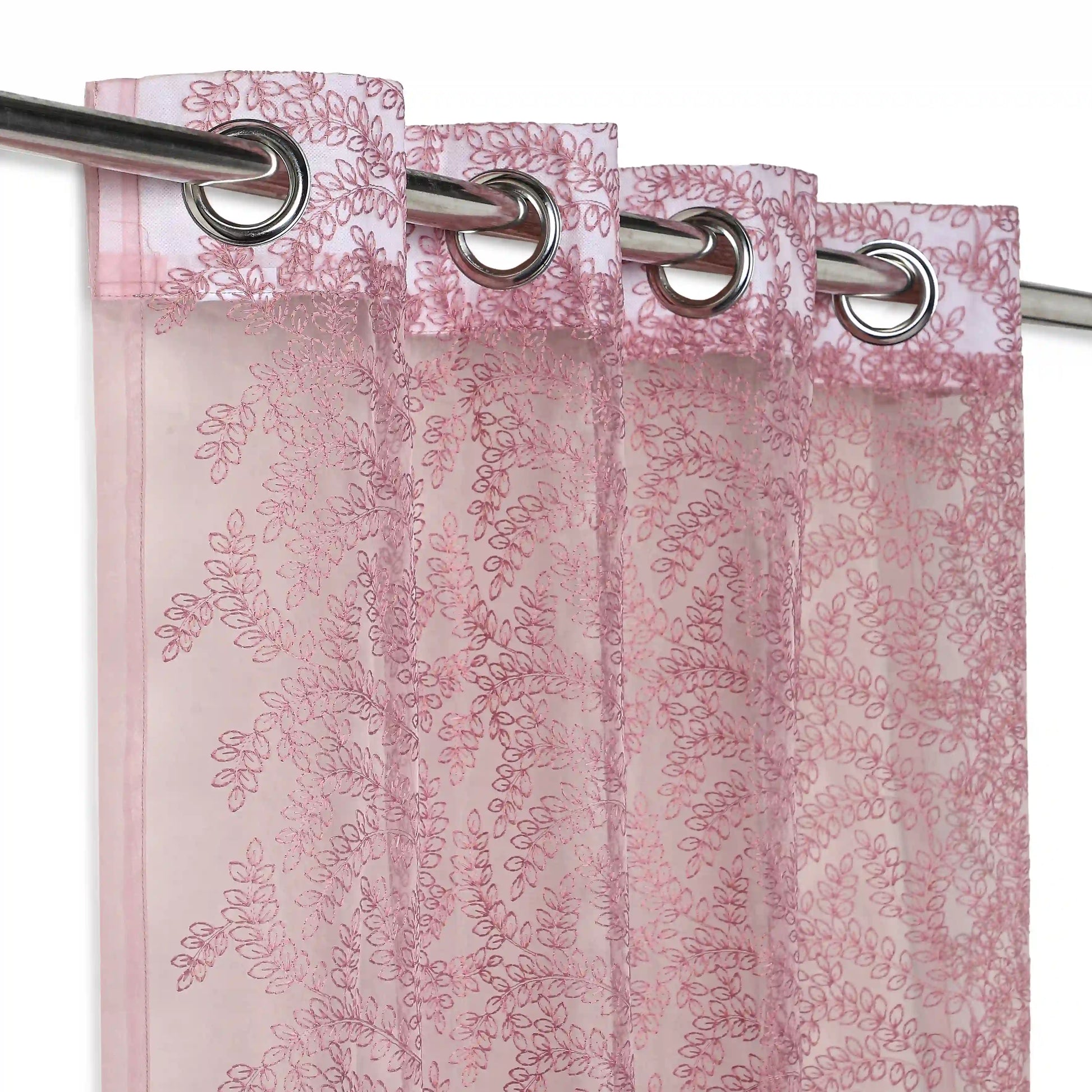 Velina Set Of 2 Embroidered Sheer Readymade Curtains | Urban Forest Rosewood Mauve / Door (3.60ft X 7.22ft)