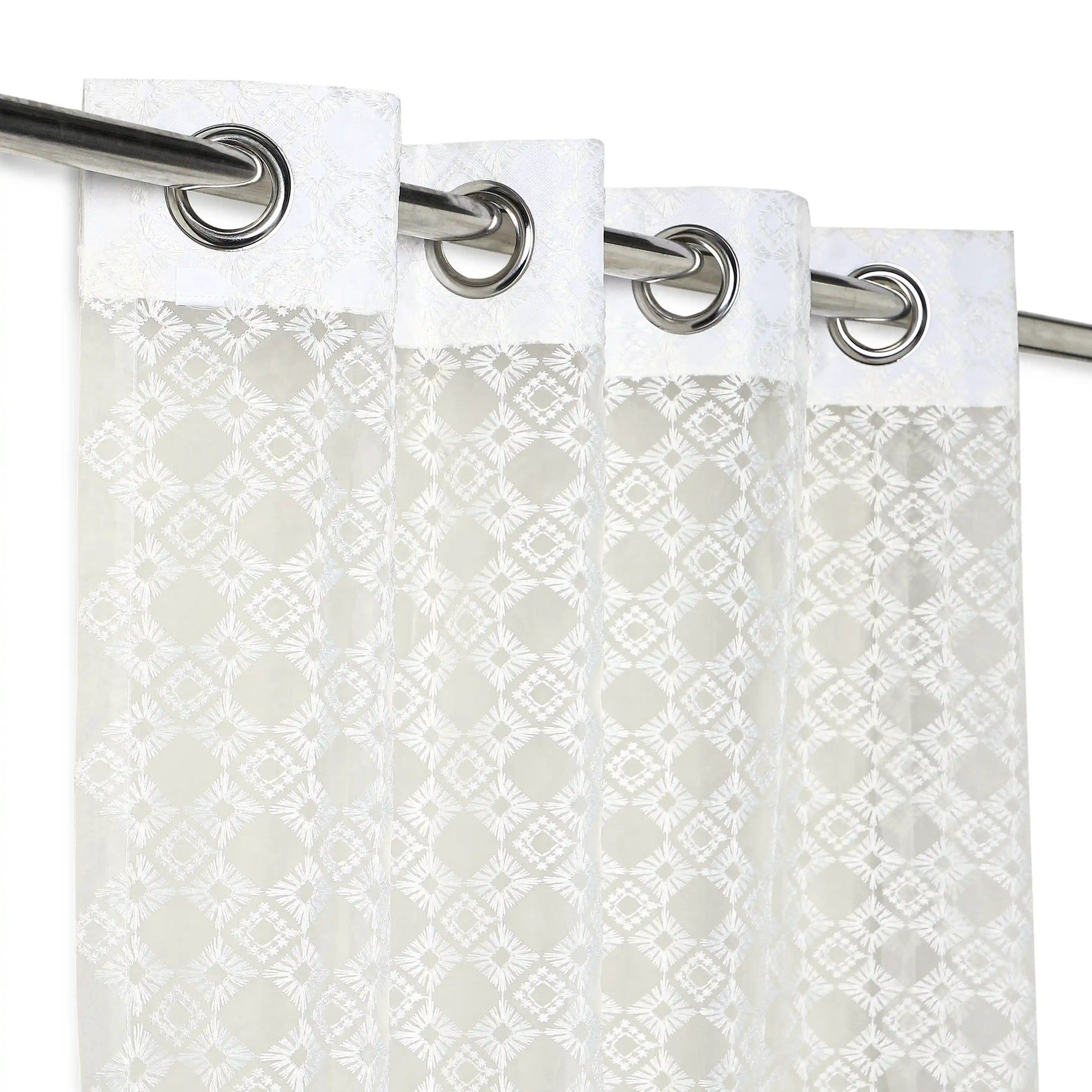 Velina Set Of 2 Embroidered Sheer Readymade Curtains | Modern Heritage Moonlight White / Door (3.60ft X 7.22ft)