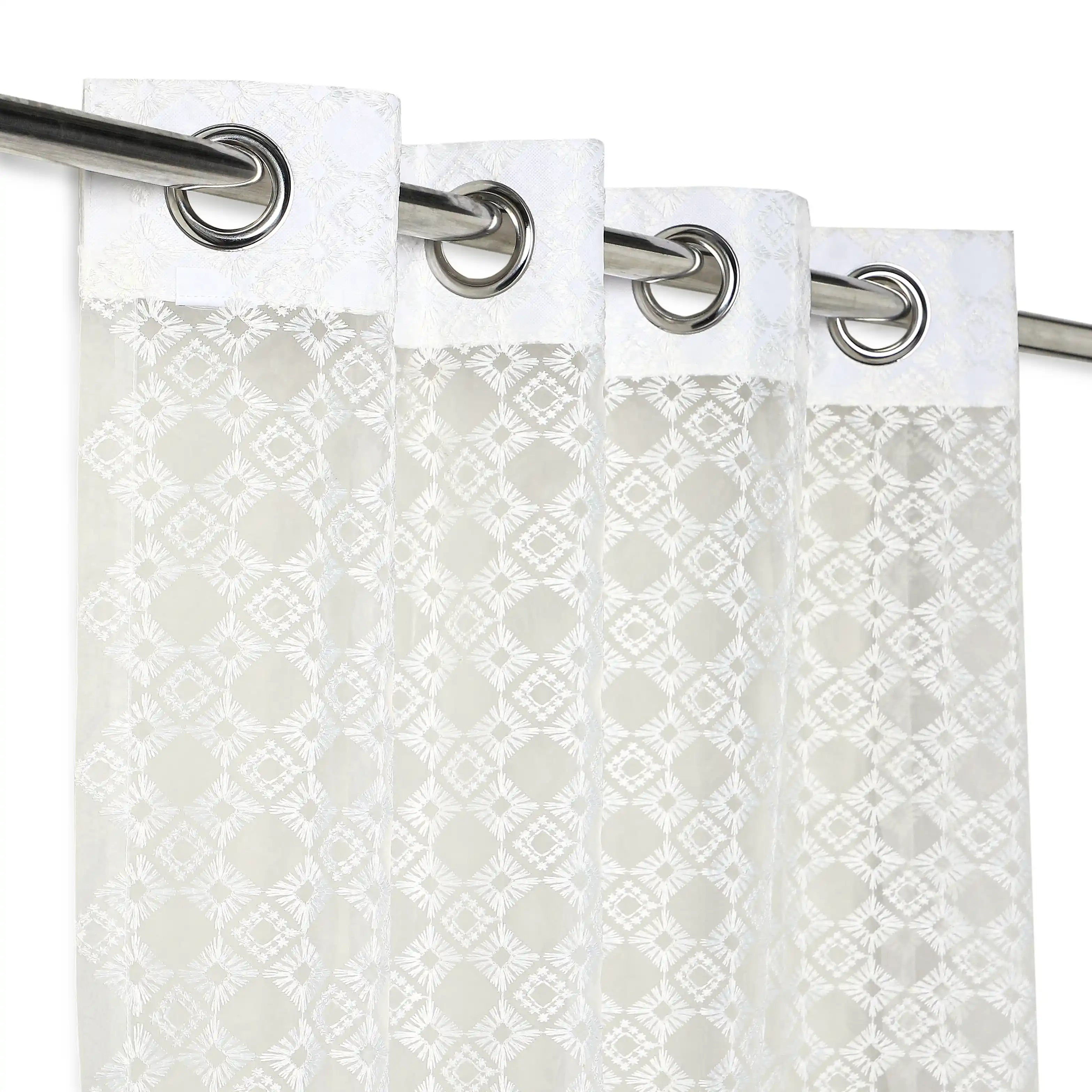 Velina Set Of 2 Embroidered Sheer Readymade Curtains | Modern Heritage Moonlight White / Door (3.60ft X 7.22ft)