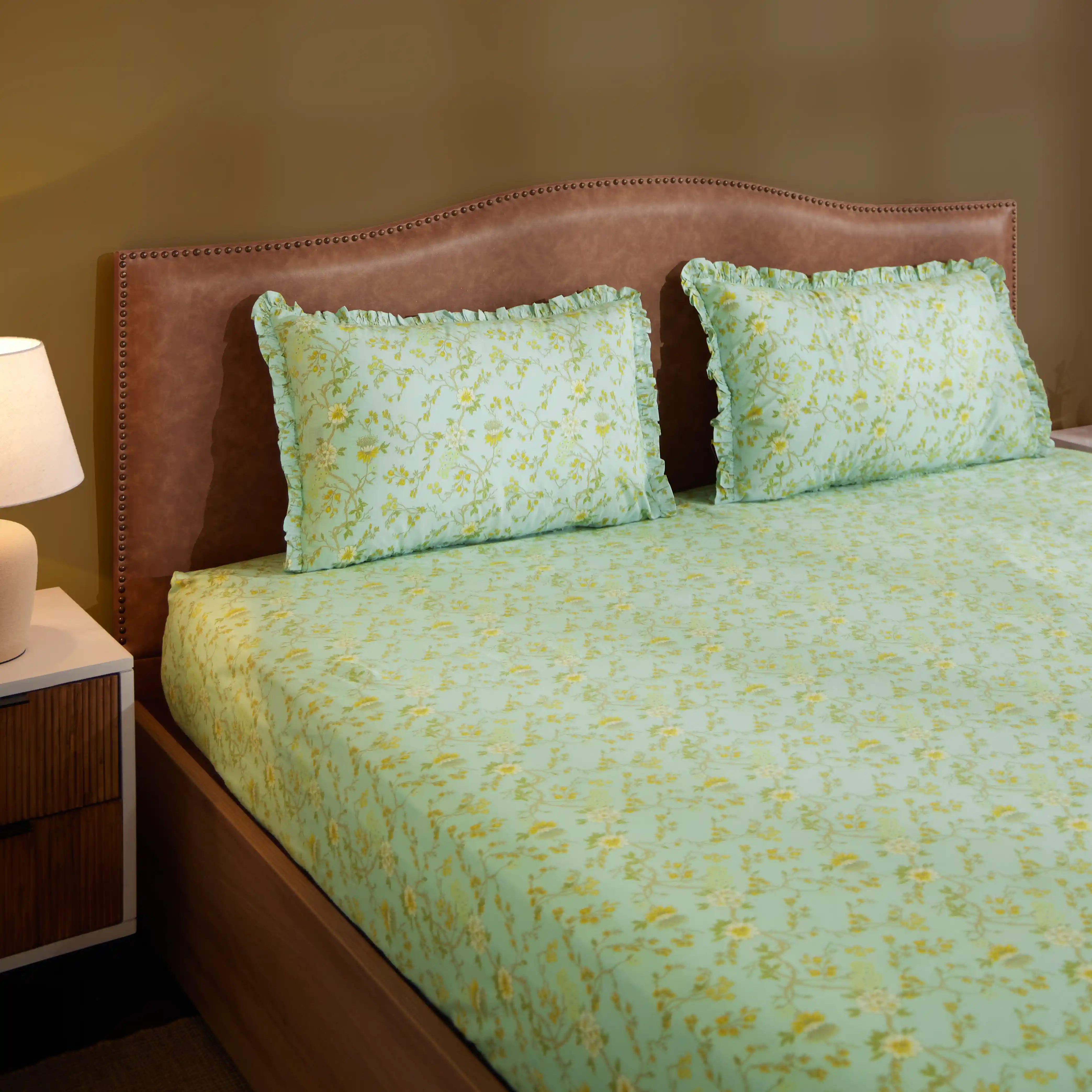 Bloomshire Luxe Printed Fitted Sheet Set-Light Blue Light Blue / King