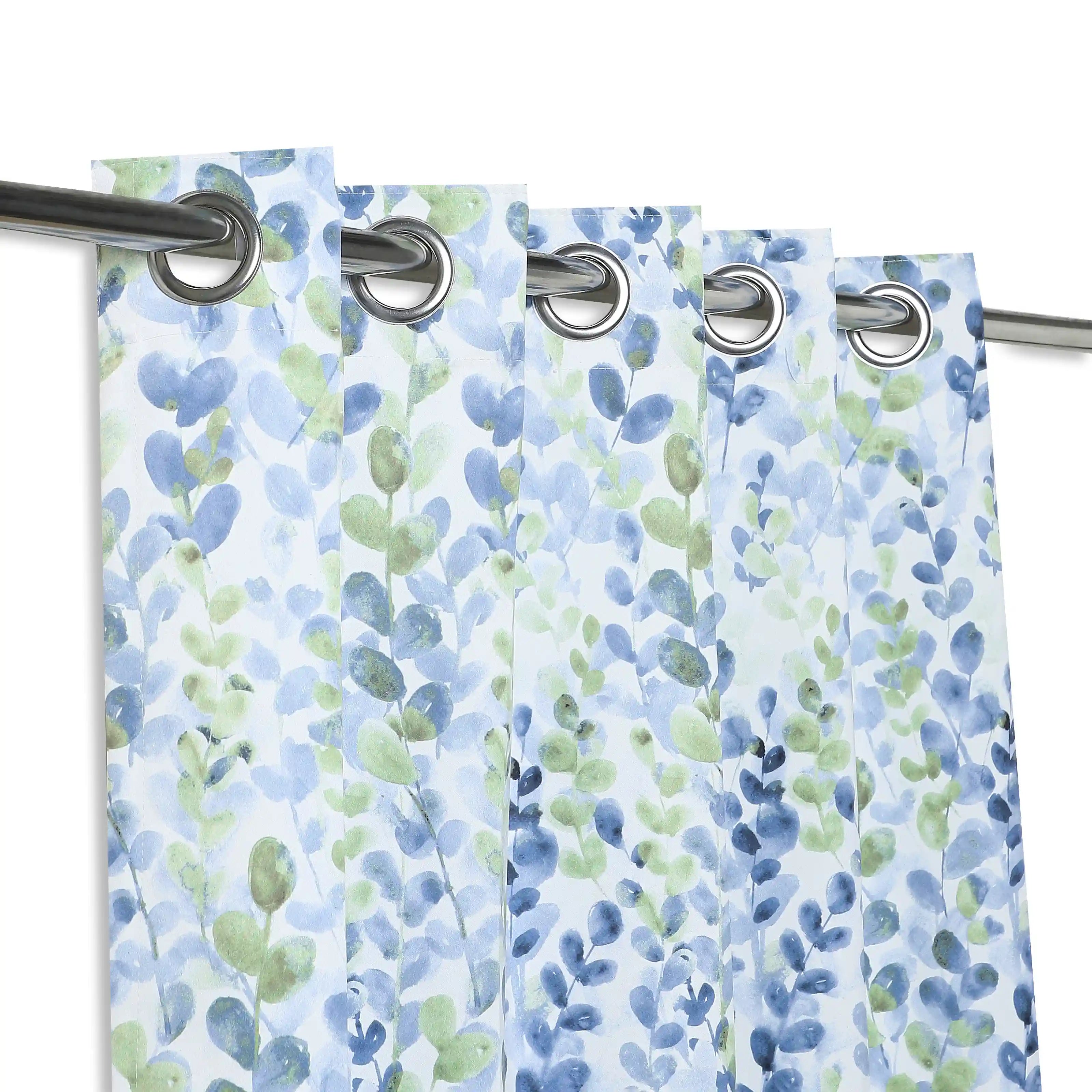 Bloomshire Classic Set Of 2 Printed Readymade Curtains | Leafy Fresh Misty Blue / Door (7ft X 4.4ft)