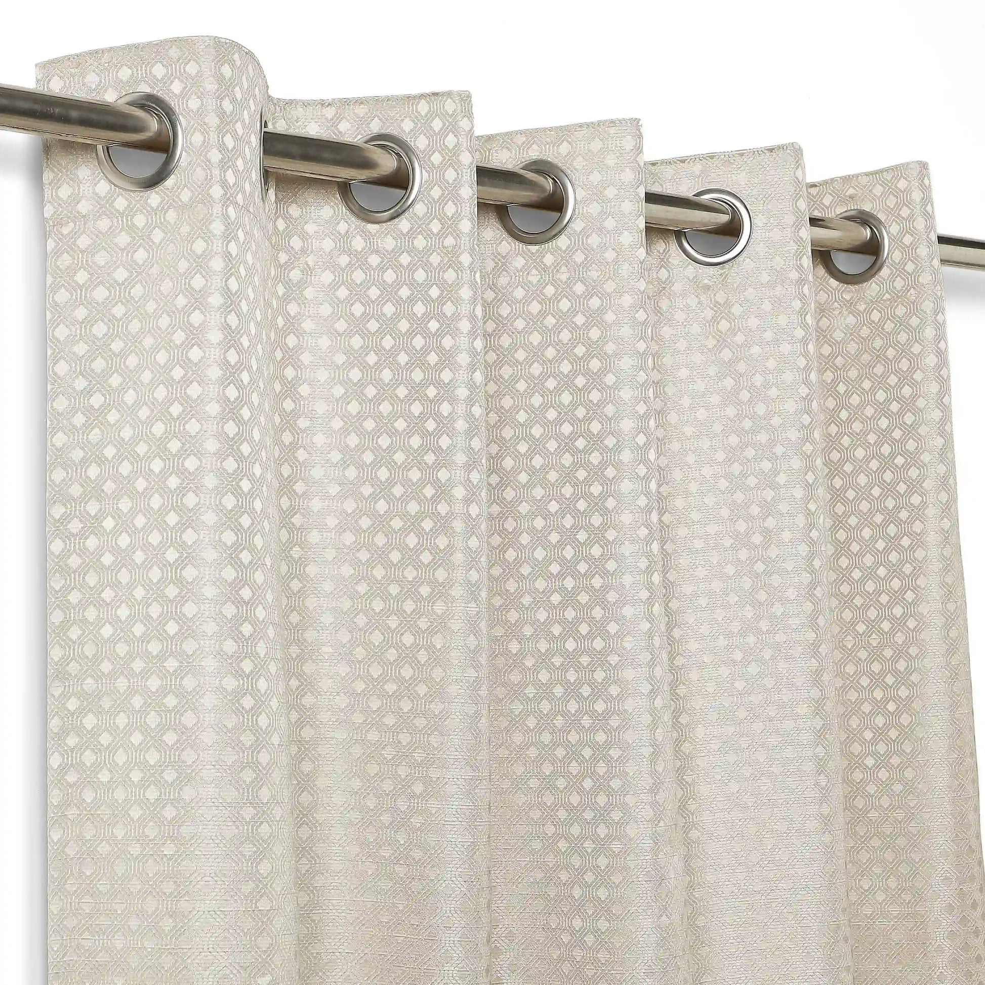 De Jacquard - Classic Set Of 2 Jacquard Readymade Curtains | Wavy Heritage Bone / Window (5ft X 4.4ft)