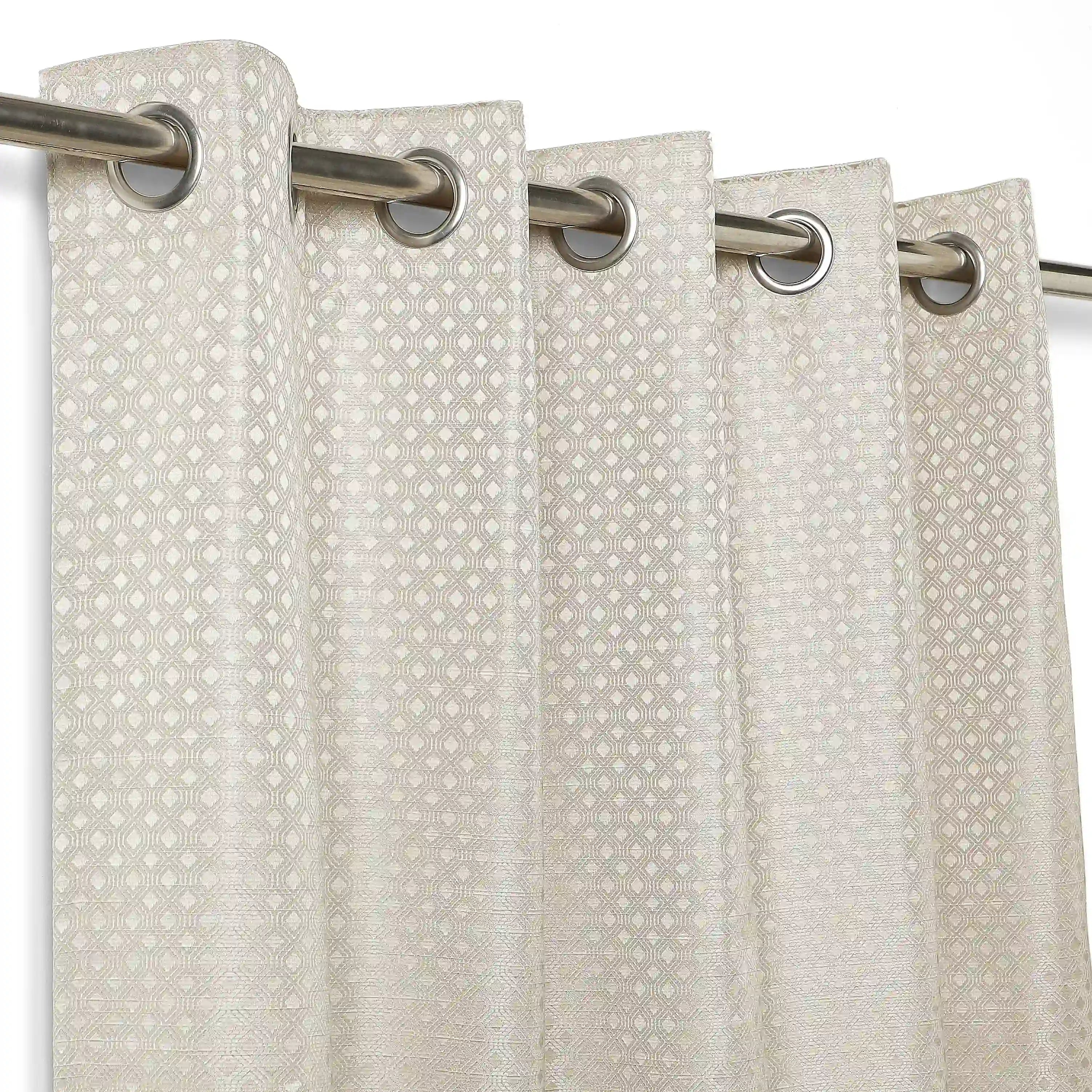 De Jacquard - Classic Set Of 2 Jacquard Readymade Curtains | Wavy Heritage Bone / Window (5ft X 4.4ft)