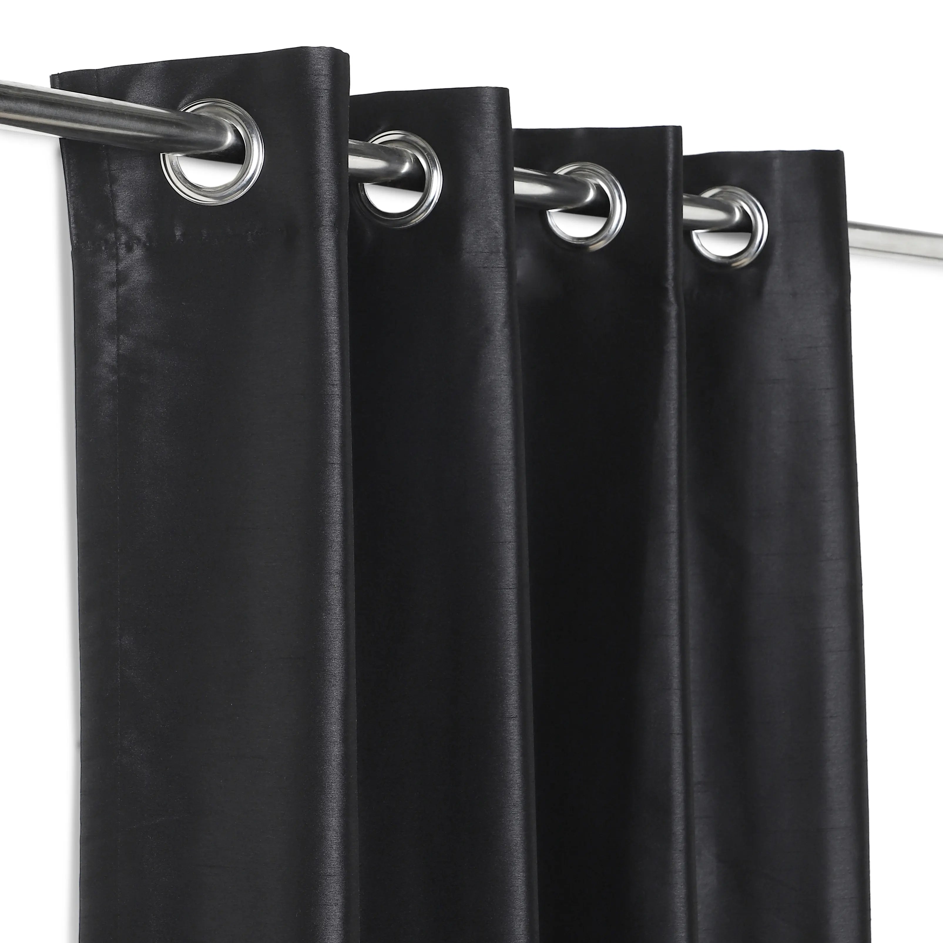Paleto Set Of 2 Solid Readymade Curtains | Pure Hues Black / Door (4.25ft X 7.22ft)