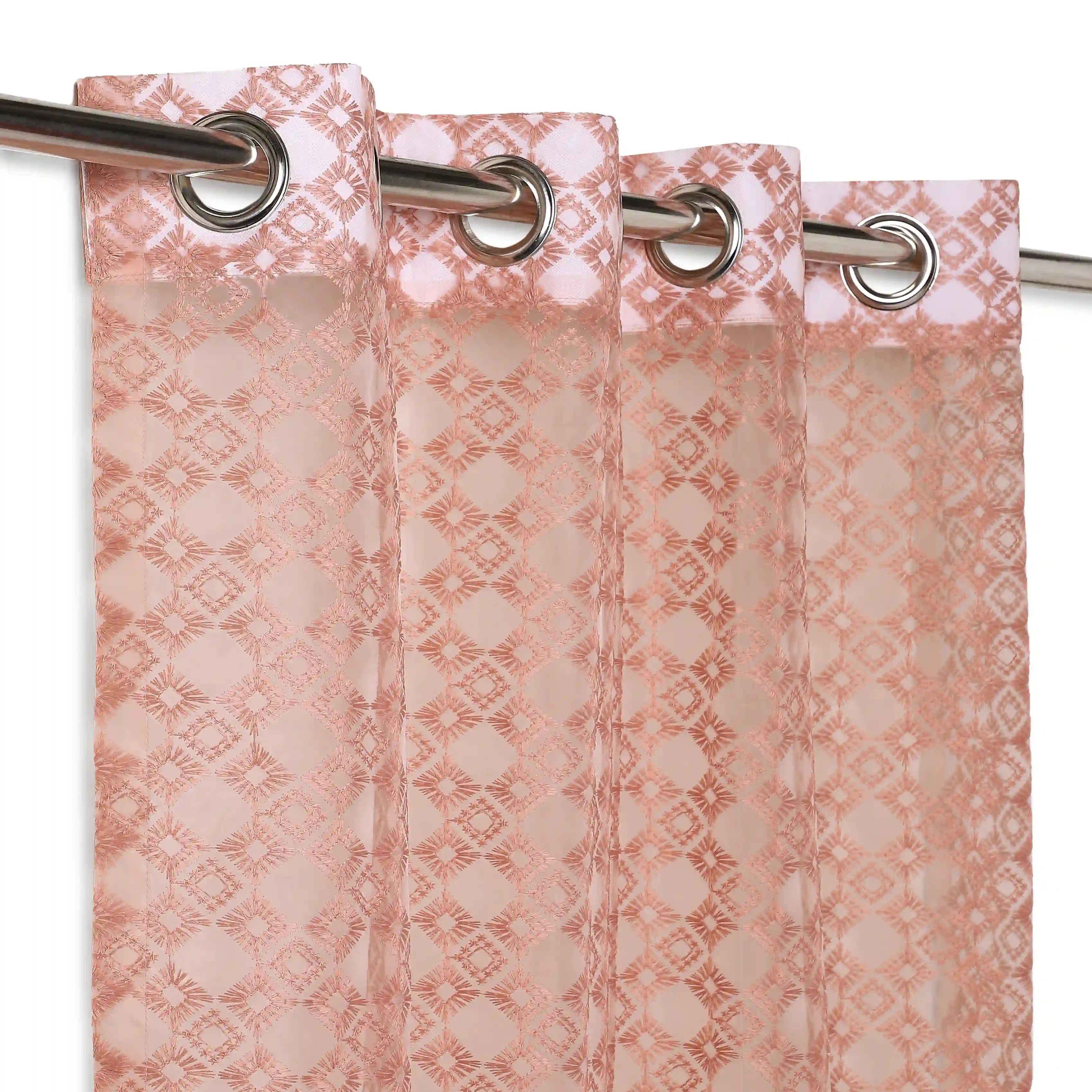 Velina Set Of 2 Embroidered Sheer Readymade Curtains | Modern Heritage Rosy Mist / Door (3.60ft X 7.22ft)