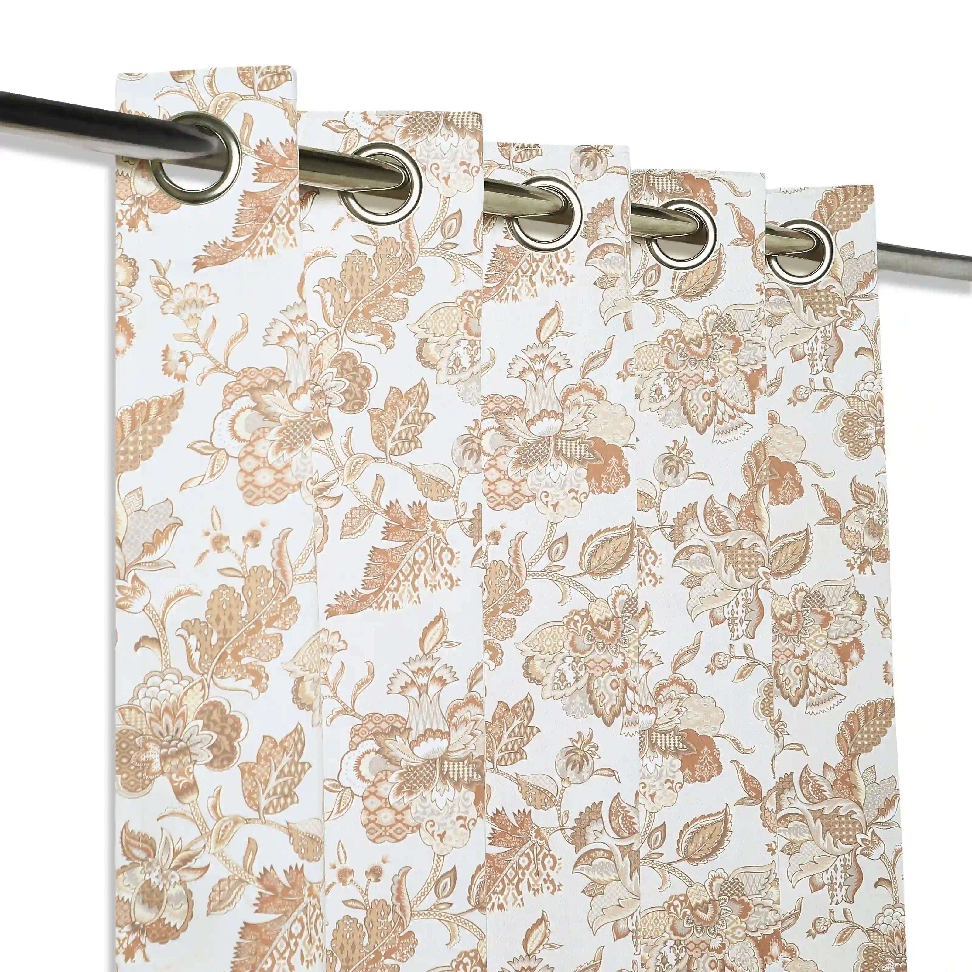 Bloomshire Classic Set Of 2 Printed Readymade Curtains | Classic Chintz Sand / Window (5ft X 4.4ft)