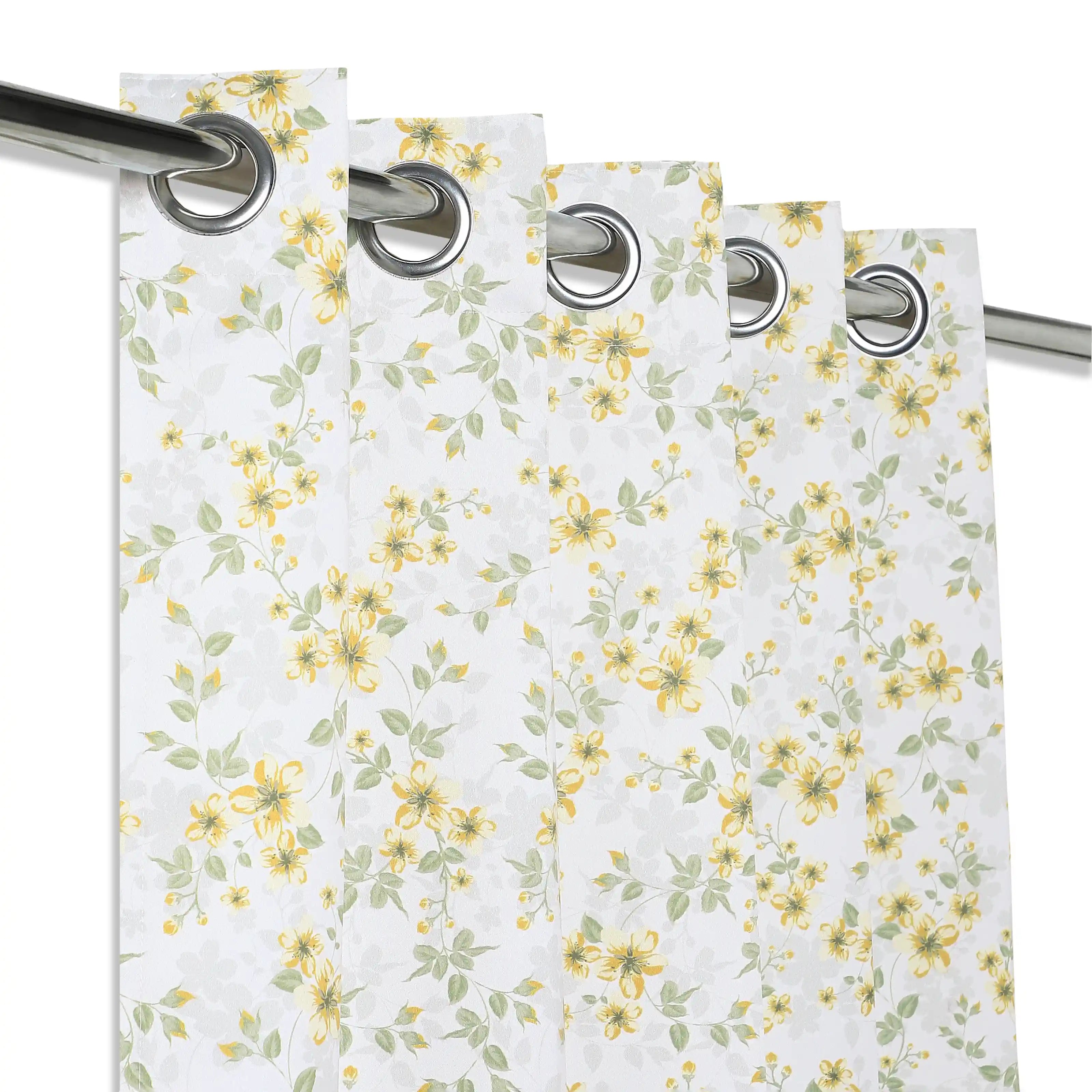 Bloomshire Classic Set Of 2 Printed Readymade Curtains | Blooming Tales Pistachio / Door (7ft X 4.4ft)