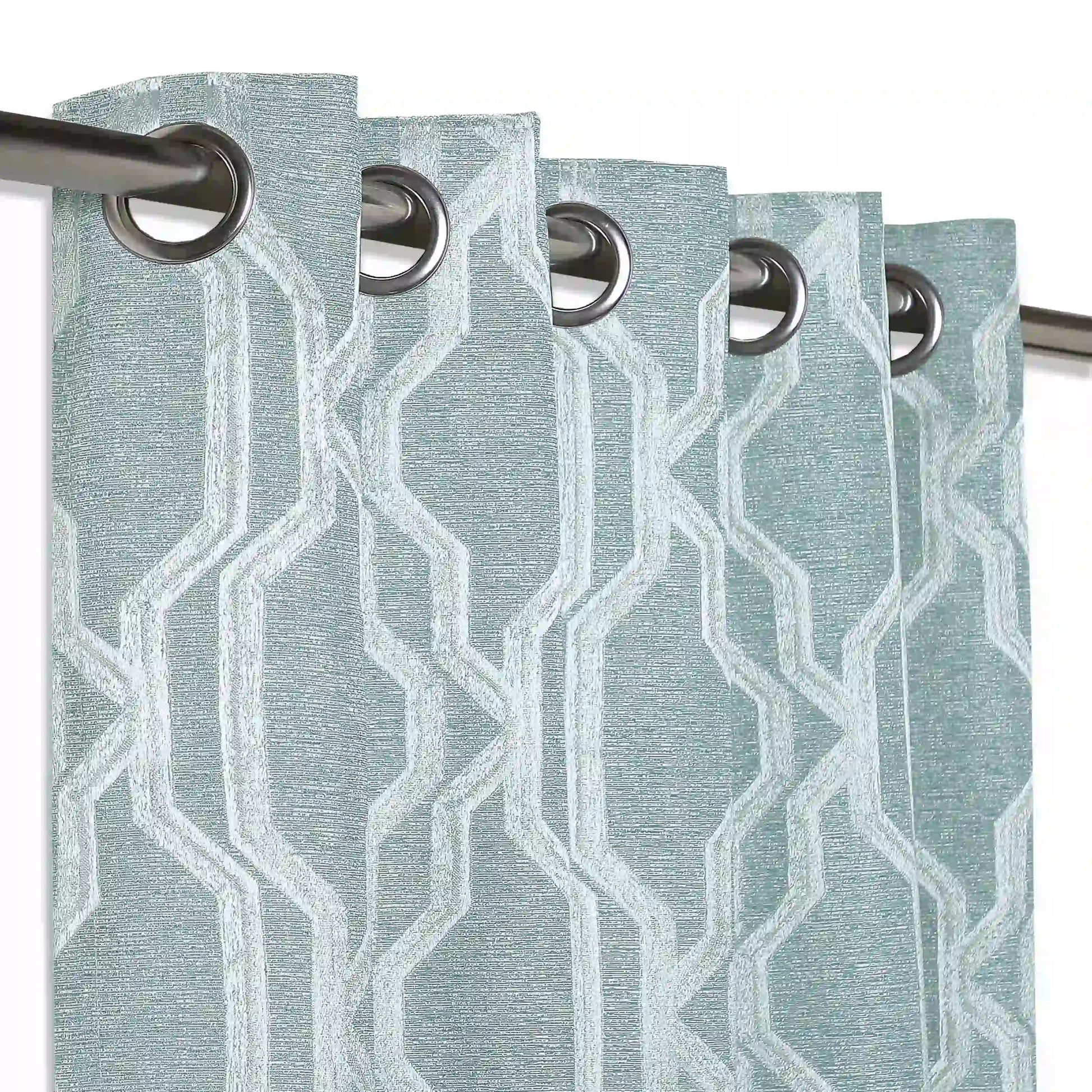 De Jacquard - Classic Set Of 2 Jacquard Readymade Curtains | Abstract Flow Aqua / Door-XL (9ft X 4.4ft)