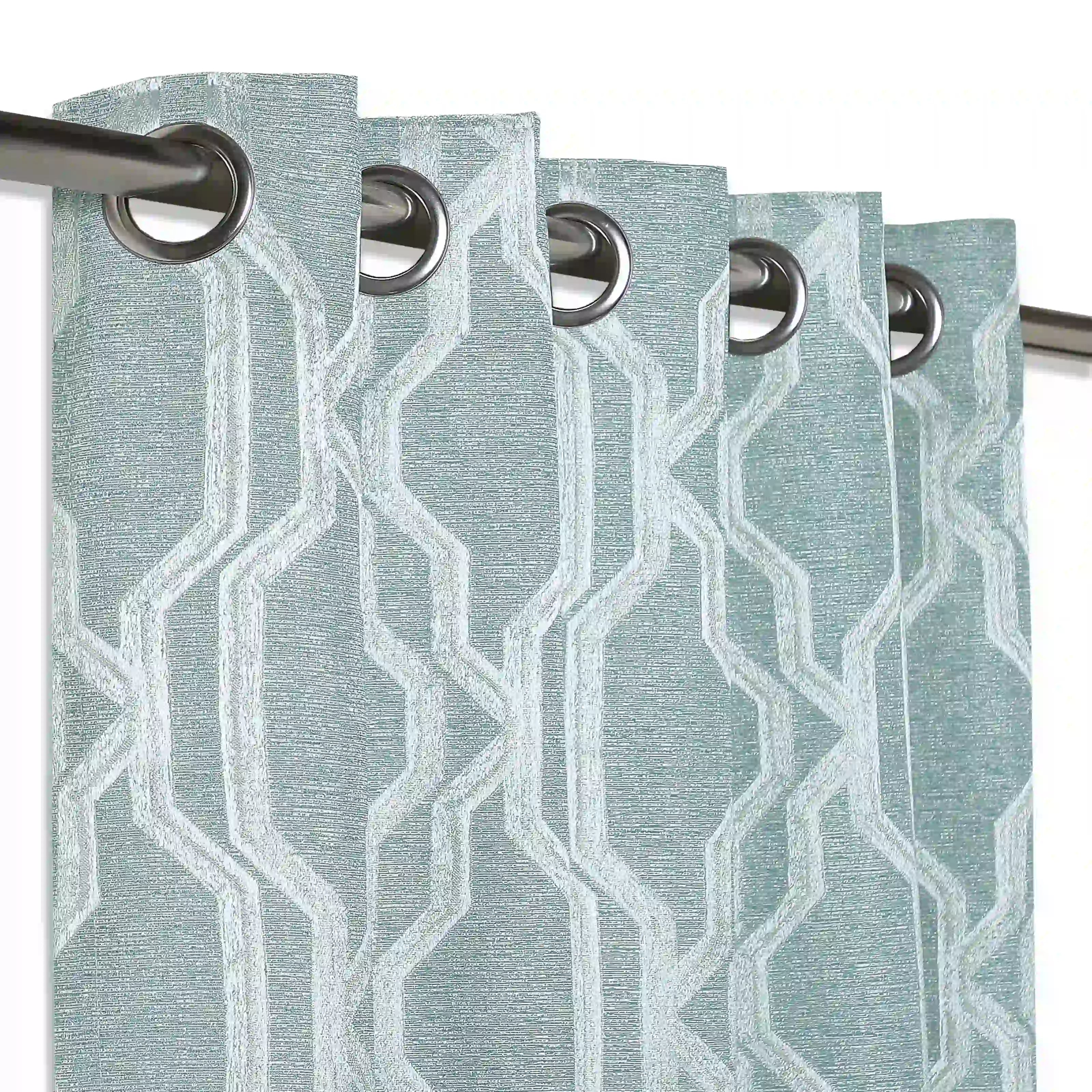 De Jacquard - Classic Set Of 2 Jacquard Readymade Curtains | Abstract Flow Aqua / Door-XL (9ft X 4.4ft)