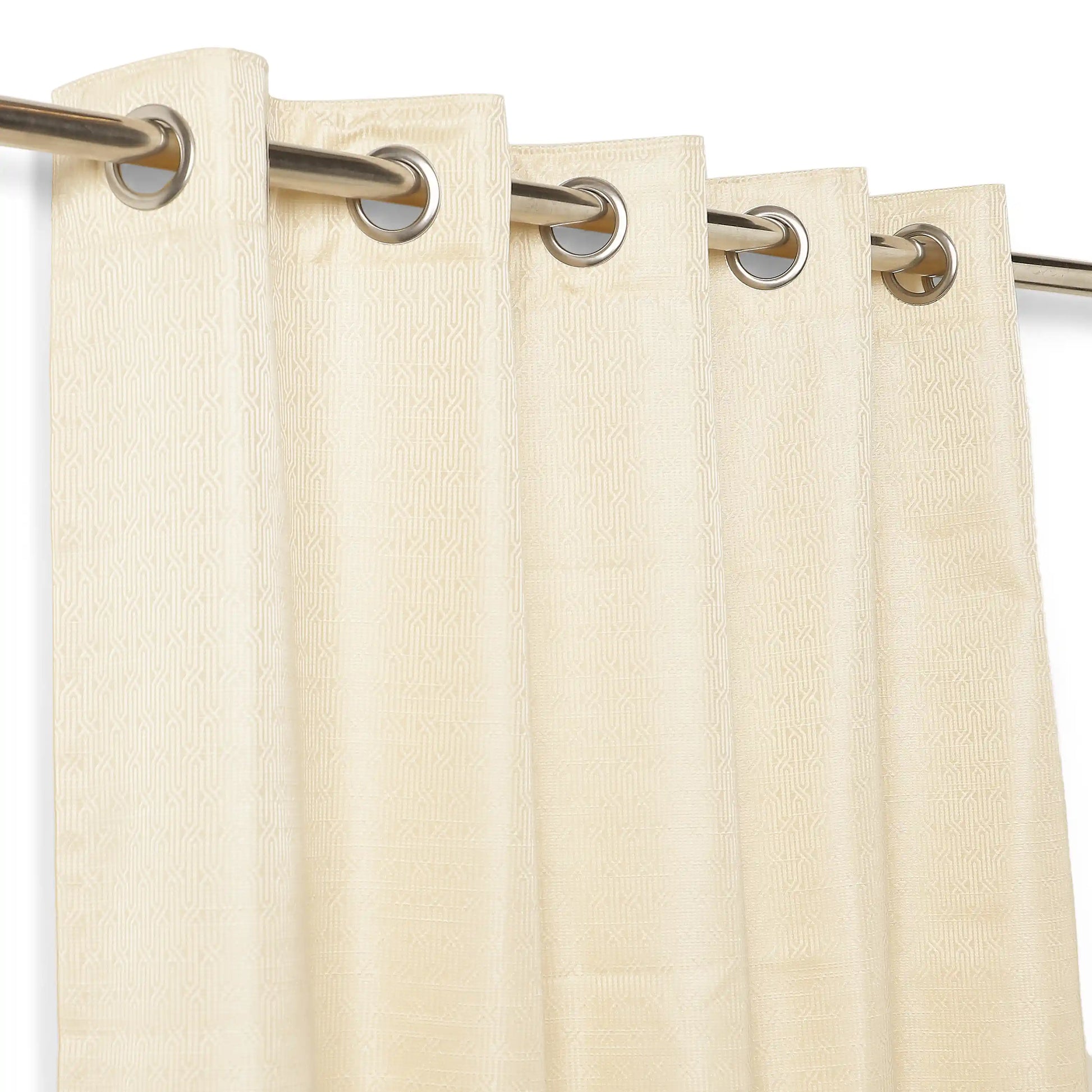 De Jacquard - Classic Set Of 2 Jacquard Readymade Curtains | Layered Lines Champagne / Window (5ft X 4.4ft)