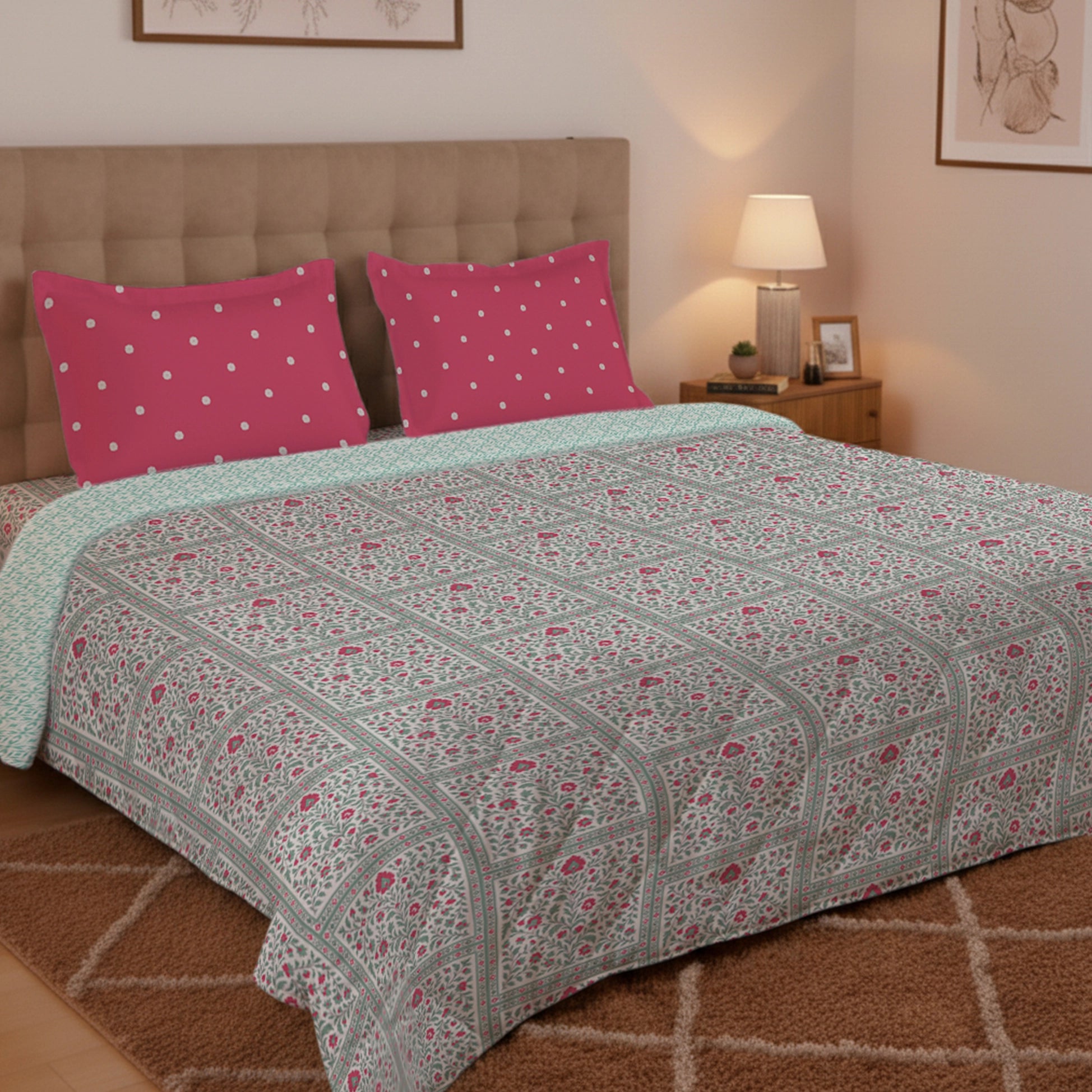 Aangan Weaves | Ethnic Printed 300 GSM Extra Warm Premium Comforter - Indian Pink Indian Pink / Queen